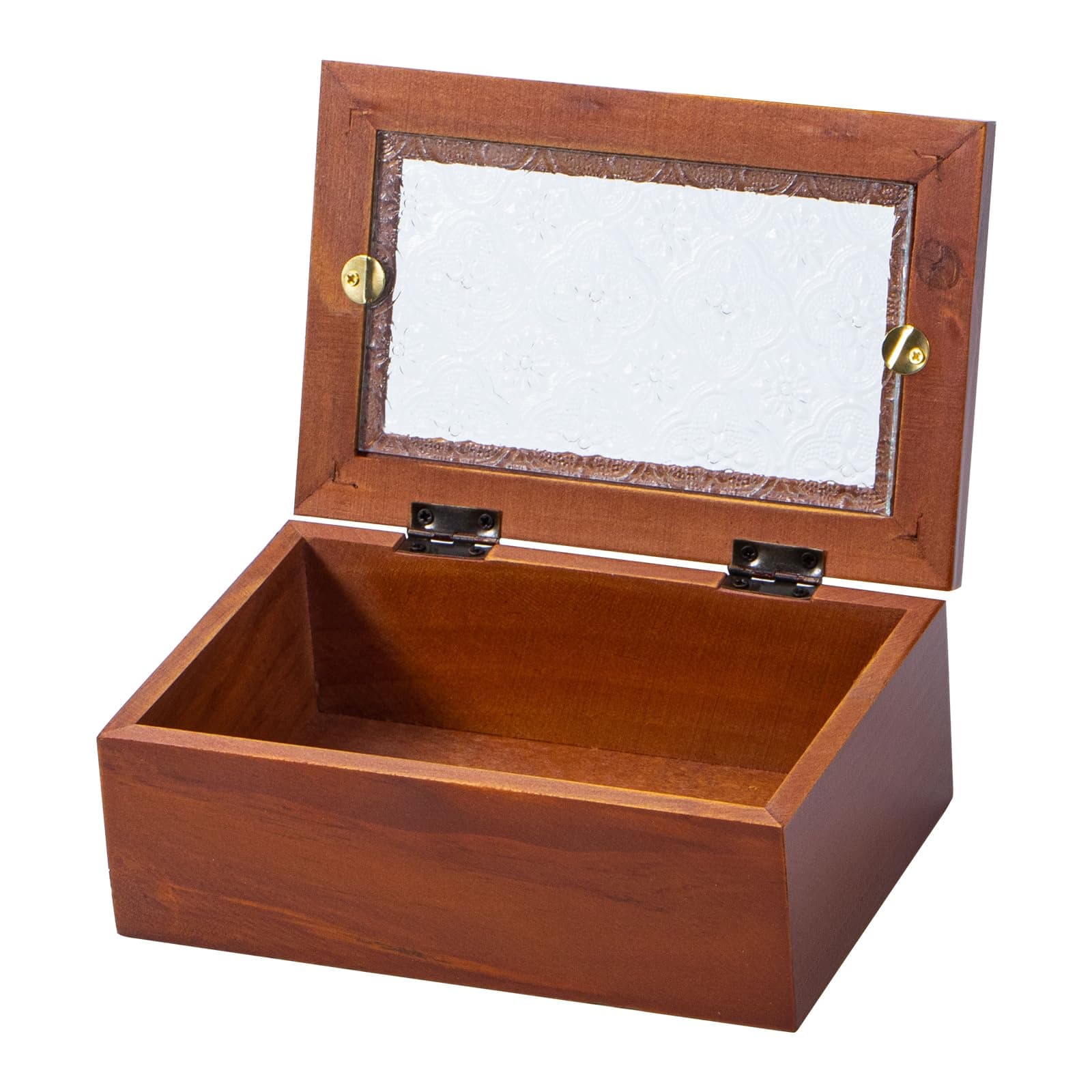 UseekooWooden Storage Box Container with Hinged Glass Lid & Front Clasp, 7.1”x4.7”x2.7” Vintage Wood Keepsake Boxes, Rustic Memory Gift Box for Jewelry, Wedding, Peals(Brown)
