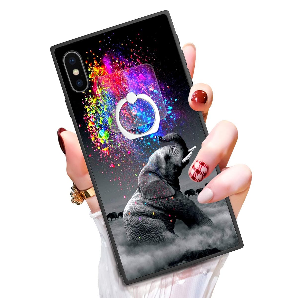 Case for iPhone Xs Max iPhone Xs Max Case with Kickstand Ring Holder Duty Shock Absorbent PC TPU Full Body Drop Protection Modern Design Elephant Cover for iPhone Xs Max