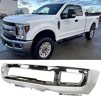 Front Bumper Compatible with Ford F250 F350 Super Duty 2017-2019, Chrome Truck Automotive Steel Replacement Bumpers Face Bar, with Fog Light Holes, without Sensor Holes (Style A)