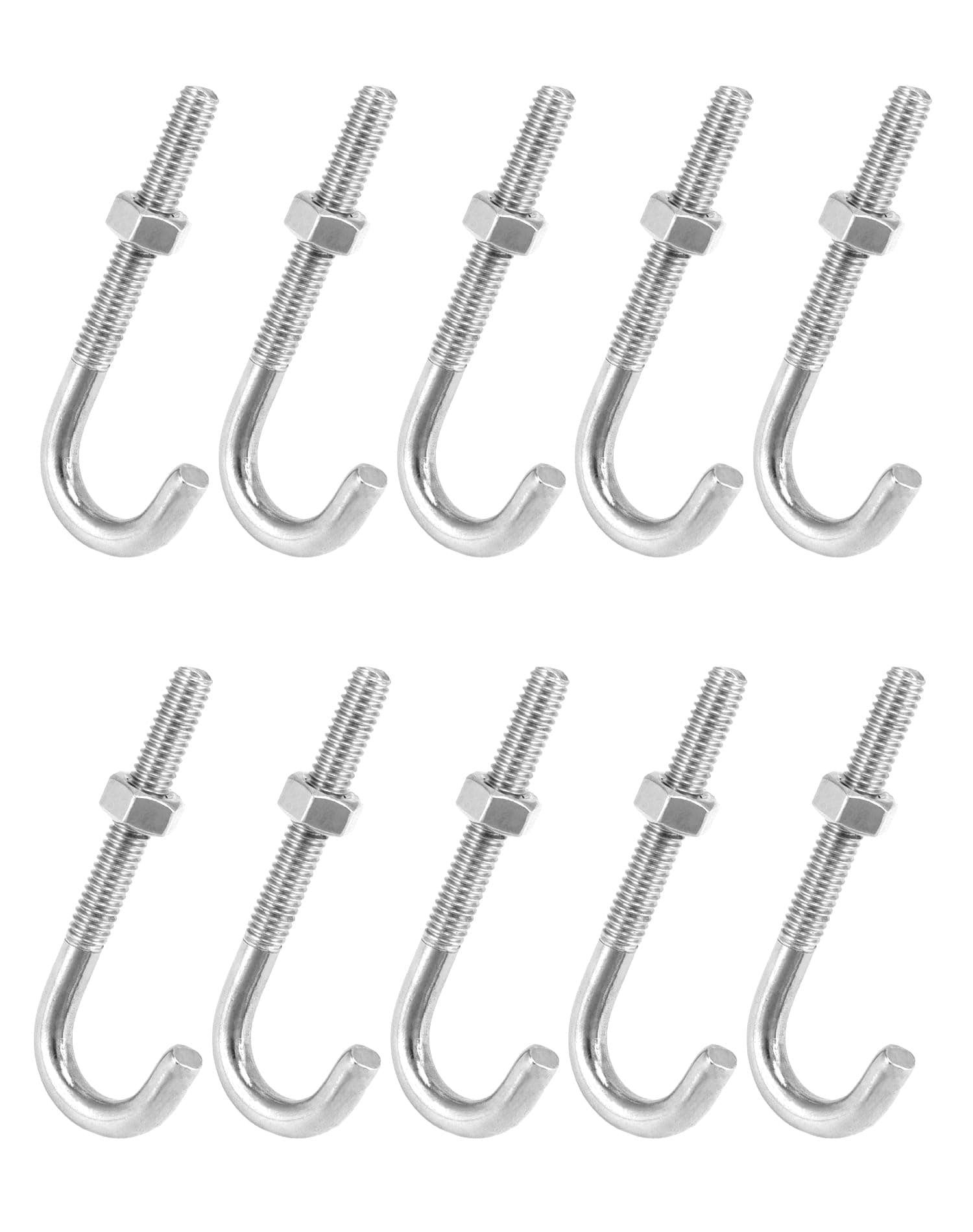 QWORK Steel J-Bolt 5/16" x 3" with Nut, 10 Pack Partial Thread Light Duty Anchor for Wood, Concrete & Metal Projects