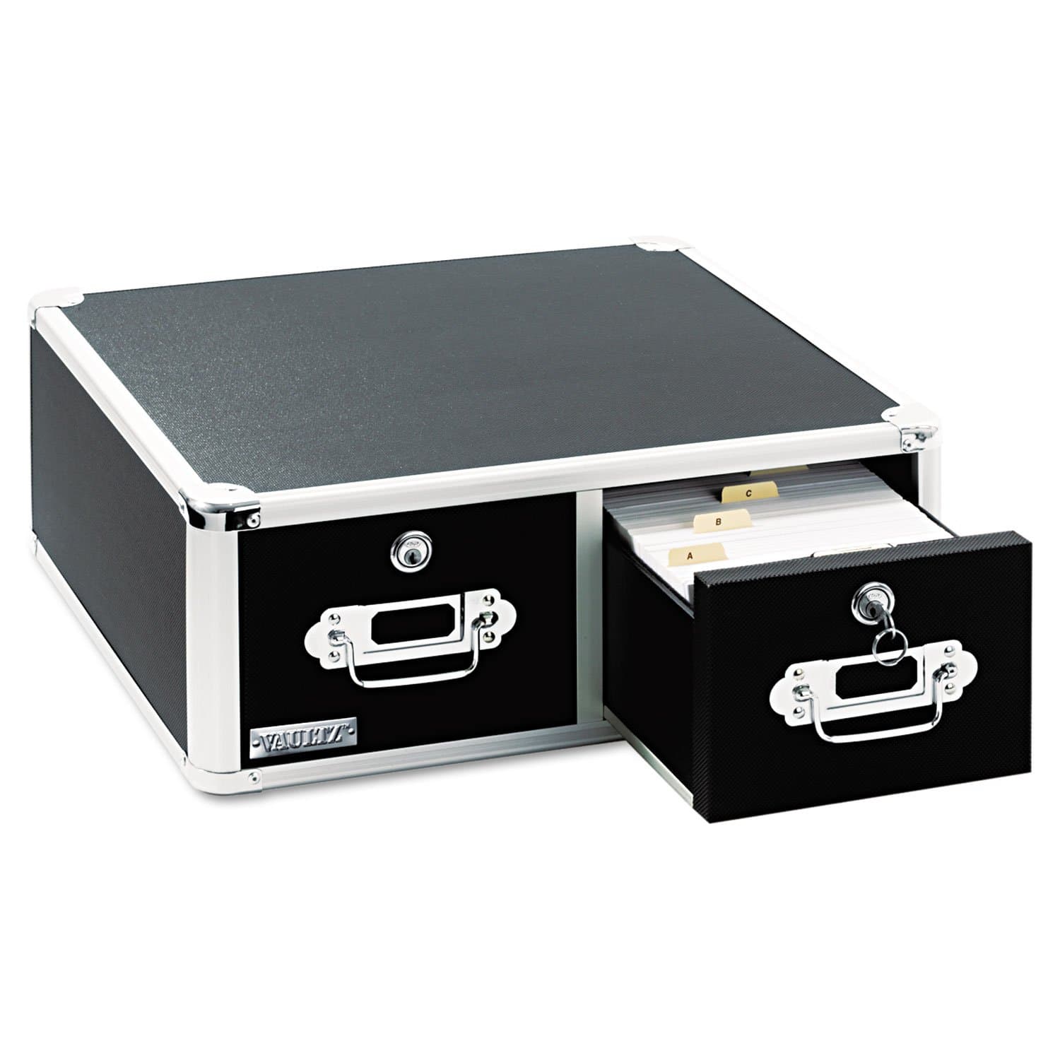 Vaultz Locking 6 X 4 Two-Drawer Index Card Box 3000-Card Capacity Black "Product Category: Desk Accessories & Workspace Organizers/Card Files Holders & Racks"