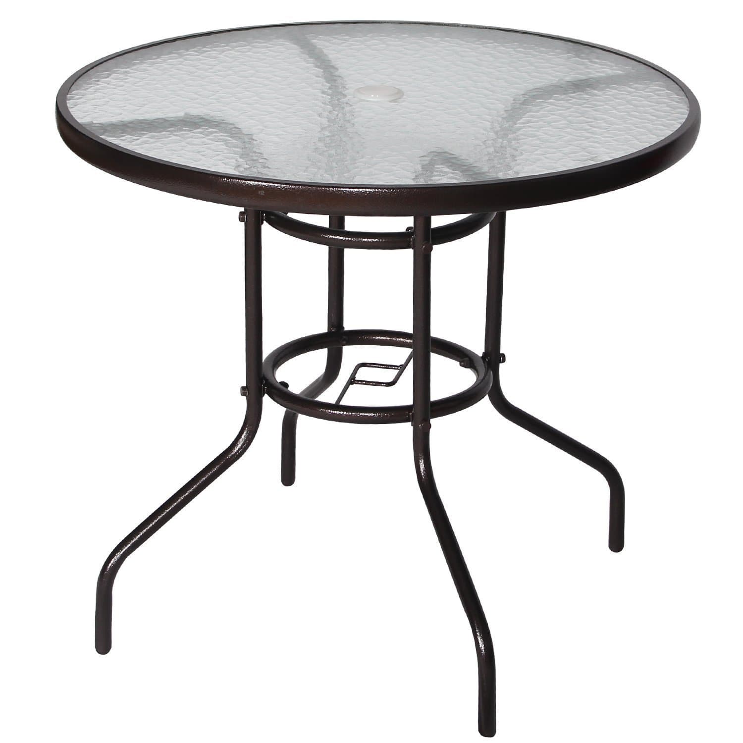 Cloud Mountain 32" Outdoor Dining Table Patio Tempered Glass Table Patio Bistro Table Top Umbrella Stand Round Table Deck Garden Home Furniture Table, Dark Chocolate
