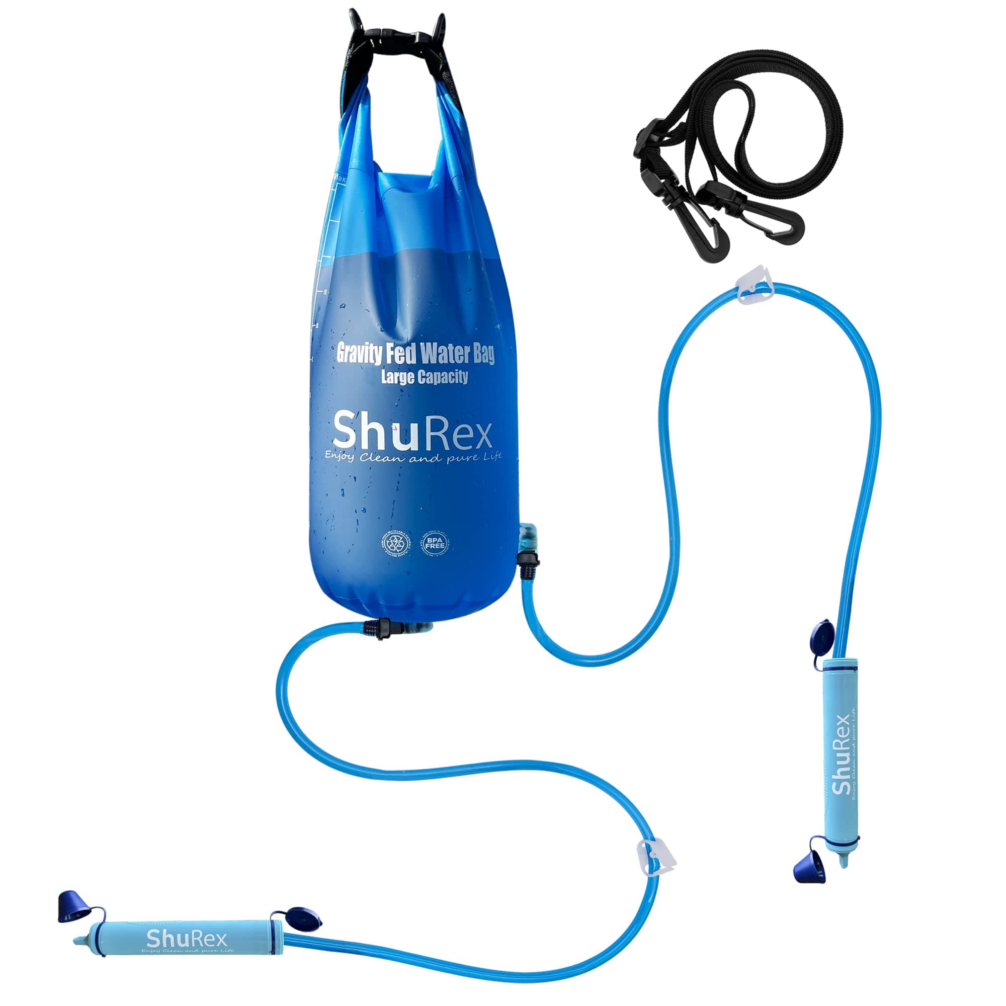 Gravity Fed Water Filtration System with Adjustable Tree Strap, 6L Large Gravity Bag with Filter Straw, Water Purifier Survival for Travel, Backpacking, and Emergency Preparedness (12L)