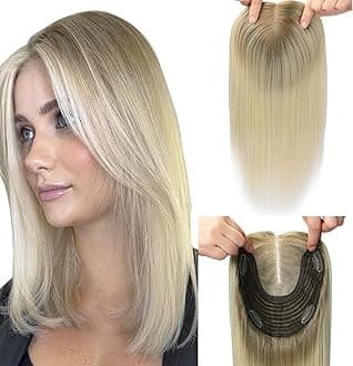 Hair Toppers for Women Real Human Hair, 360° Cover Toppers for Women with Thinning 65g 14inch Hairpieces Light Brown To Platinum Blonde 6x7inch Large Base (#8T60Toppers-14inch)