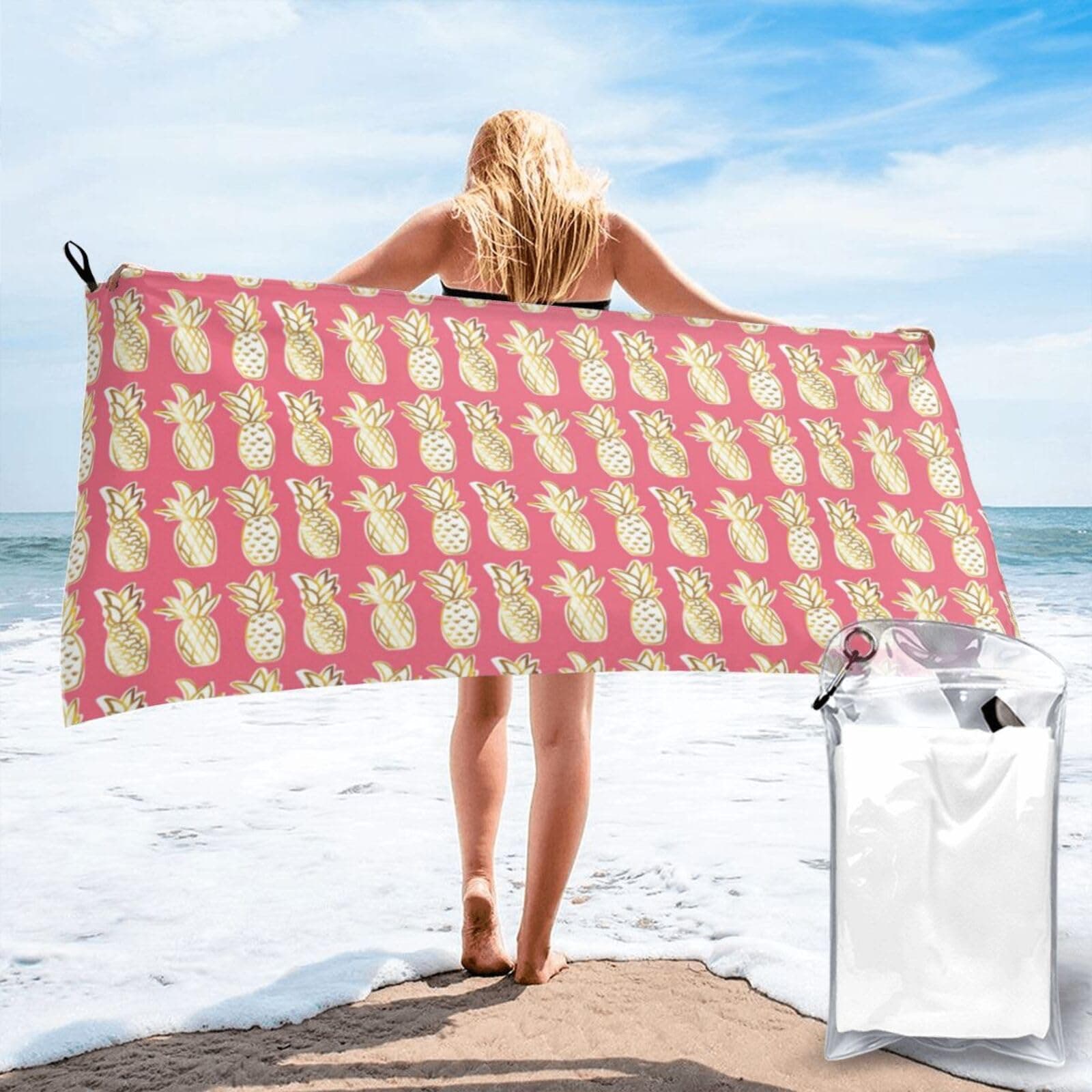 HAHAFU Pineapple Quick Dry Personalised Bath Towel,Print Soft Microfibre Absorbent Beach Towel Hand Towel