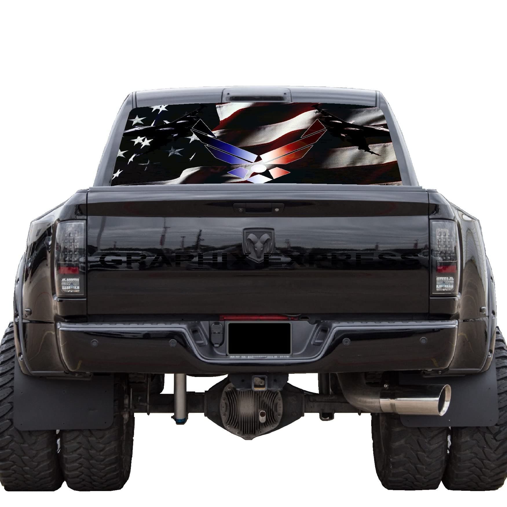 GRAPHIX EXPRESS Truck Back Window Graphics (P351 Air Force USAF) Universal See Through Rear Window Vinyl Wrap - Full Window Decals for Trucks - Truck Window Decals