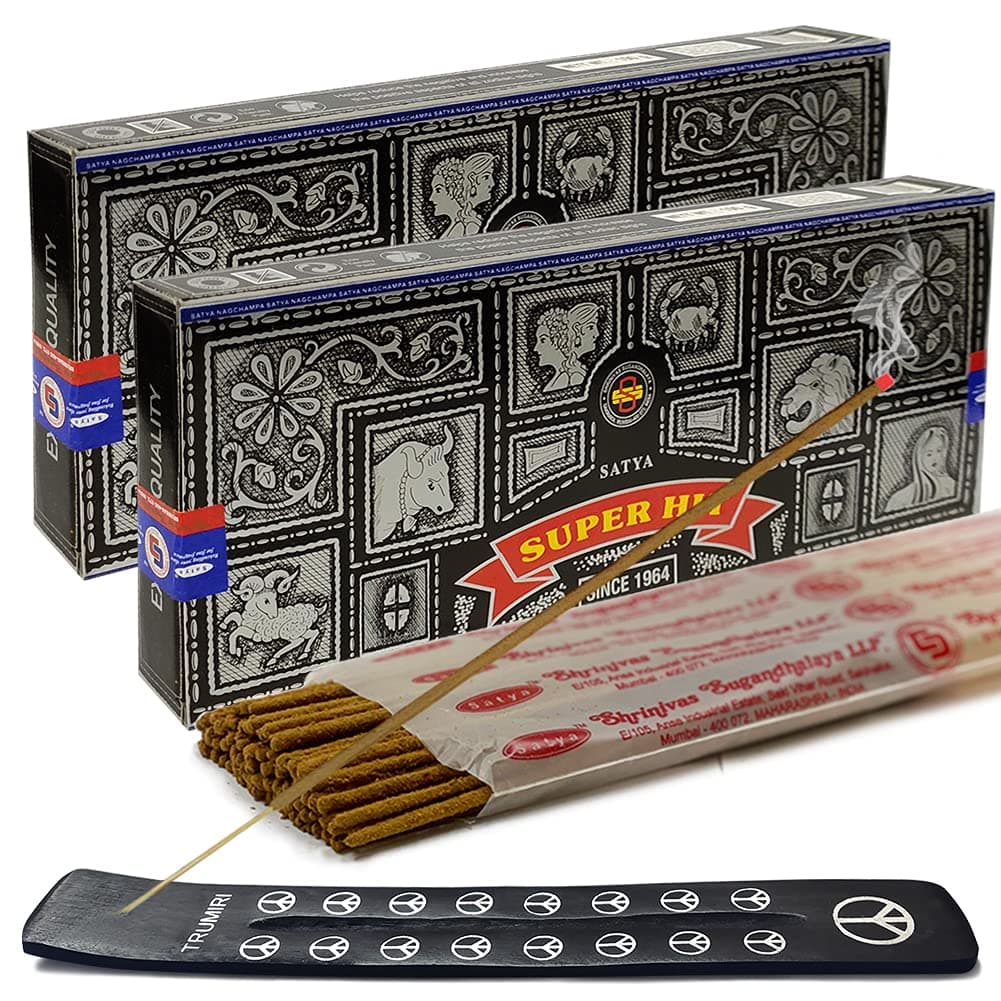 Incense Stick Holder Bundle with Satya Super Hit 100g Incense Sticks - Pack of 2 (Approx 200 Sticks)