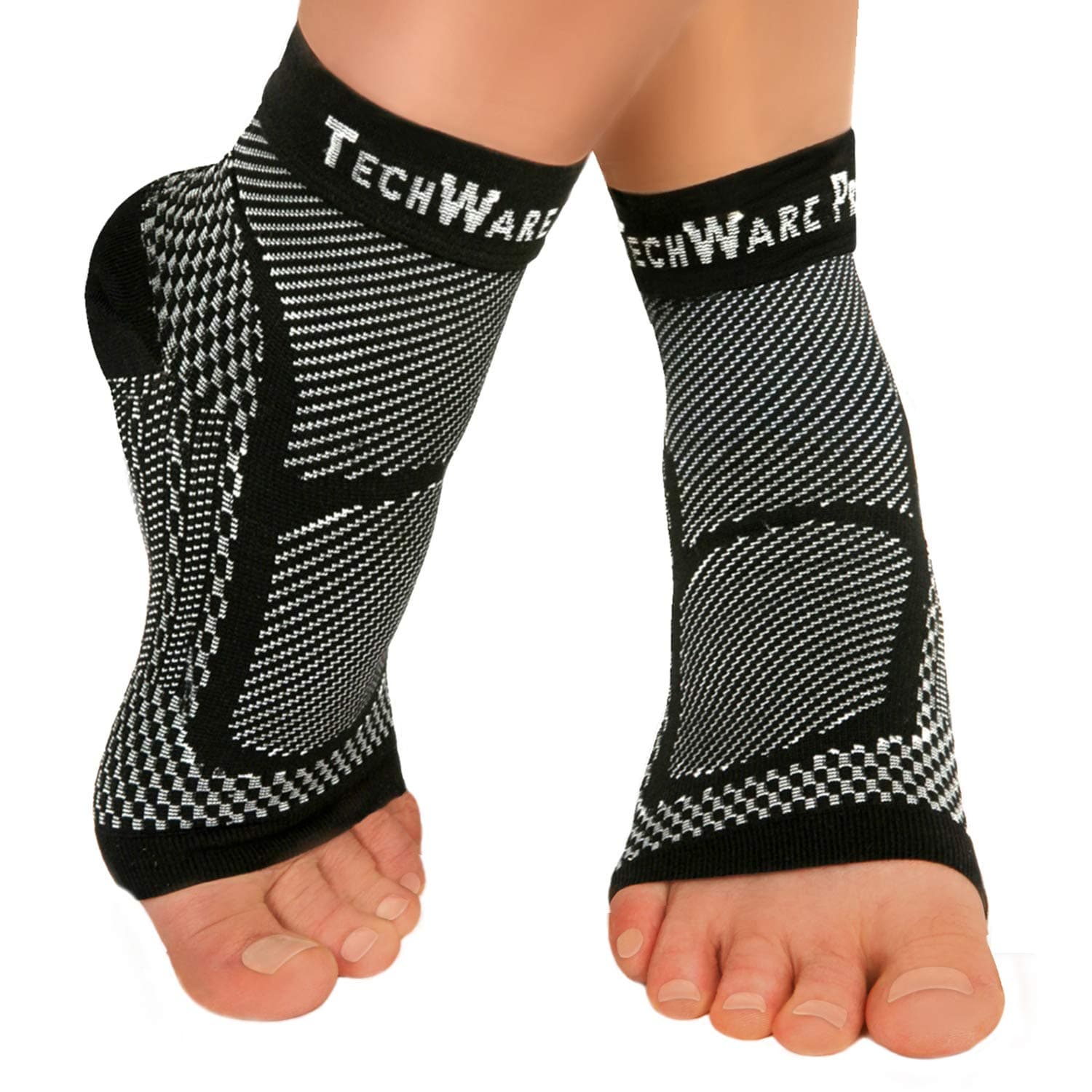 TechWare Pro Ankle Brace Compression Sleeve - Plantar Fasciitis Sock. Relieves Achilles Tendonitis. Foot Arch Support Reduces Joint Pain, Swelling & Heel Spur Pain. Injury Recovery Braces for Sports