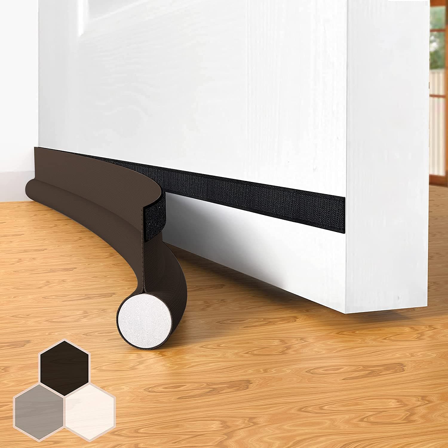 SYIPO Door Draft Stopper Bottom One Sided Door Draft Blockers，37" Cutable Under Door Draft Blocker Insulator Door Sweep Weather Stripping Soundproof，Fits for Interior／Exterior Doors，1 Pack,Brown