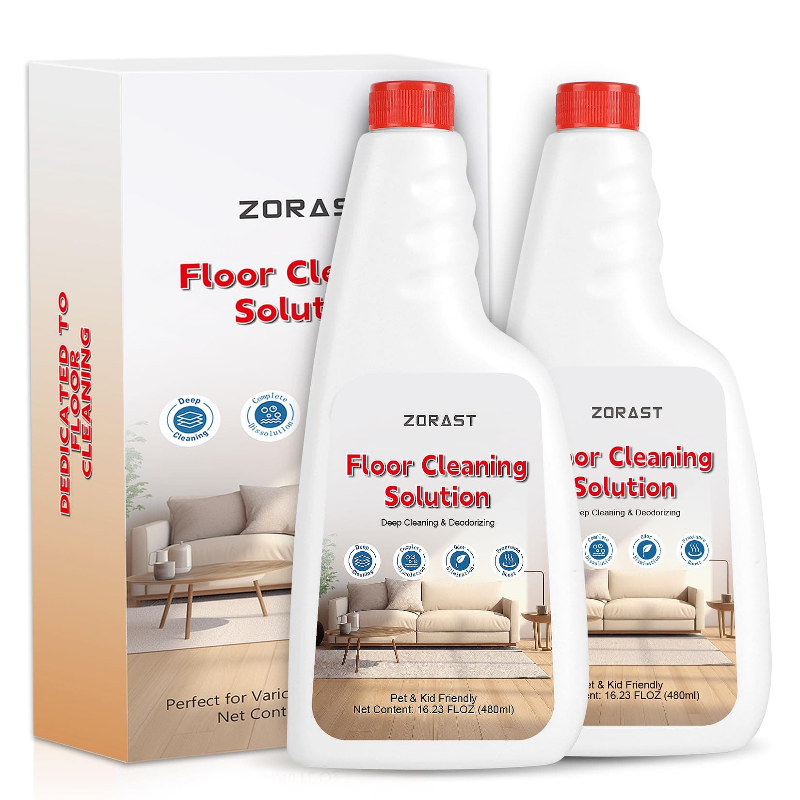 Floor Cleaning Solution, 16.23 Fl Oz Pack of 2 , Compatible with All Roborock Mopping Robots (S7, S8, Qrevo, Q7, Q8 series),Deep Streak Cleans for Multiple Hard Floors, Low-Foam Delivers Clog Free