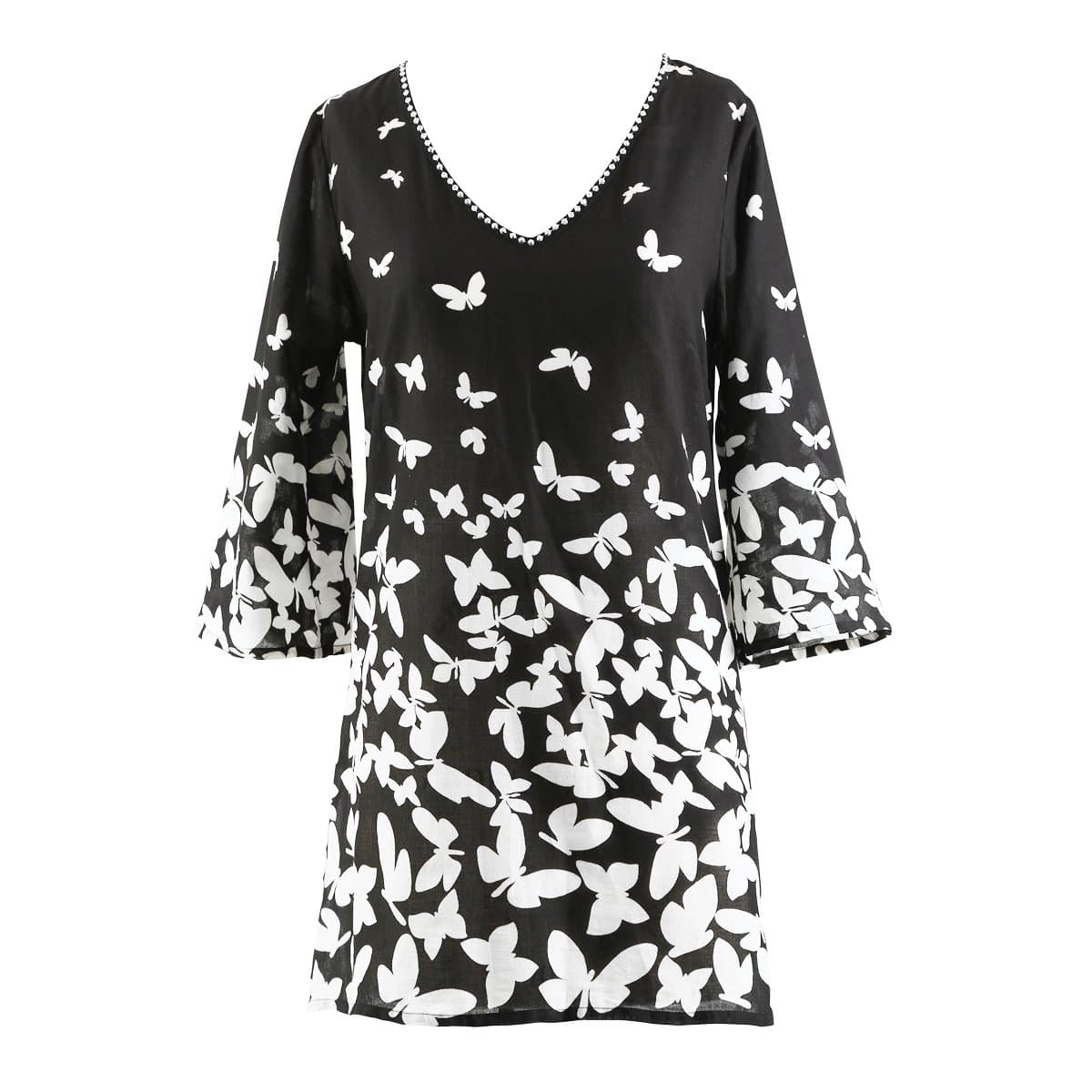 Peppermint Bay Plus Size Cover-Ups Flutterby V-Neck Tunic -Black