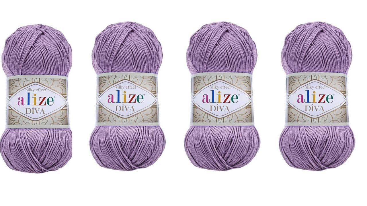 Hand Knitting Yarn 100% Microfiber Acrylic Yarn Alize Diva Silk Effect Thread Crochet Art Lace Craft Lot of 4 skeins 400gr 1532yds (622)
