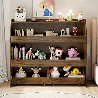 COZPAW Toy Storage Organizer, 3 Tier Montessori Shelf with Movable Bins, Toy Organizers Book Shelf for Kids Room, Playroom, Nursery (Brown)