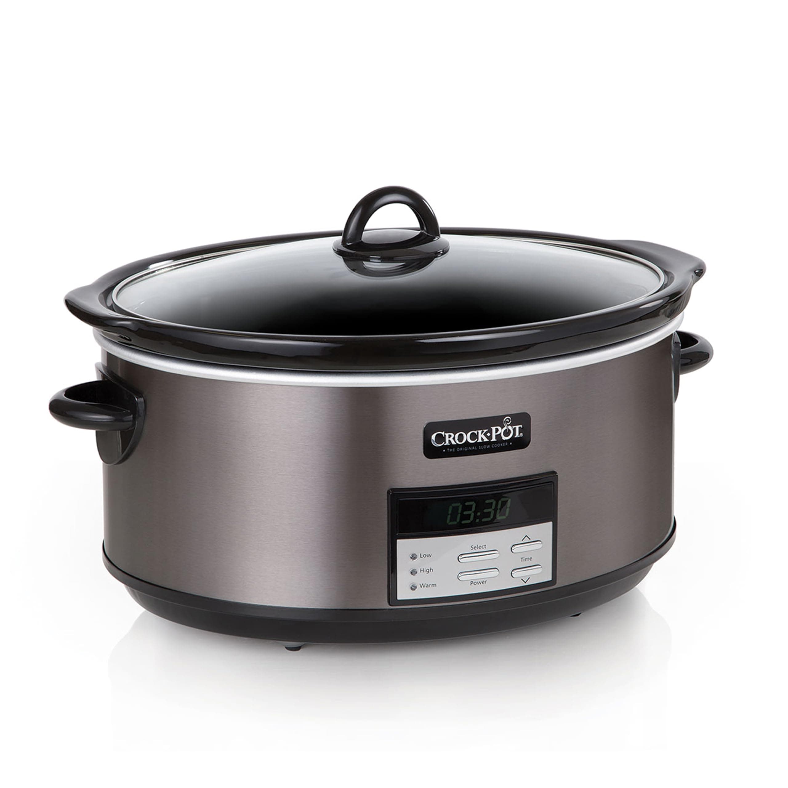 Large 8-Quart Programmable Slow Cooker with Auto Warm Setting, Black Stainless Steel, Includes Cookbook (Pack of 1)