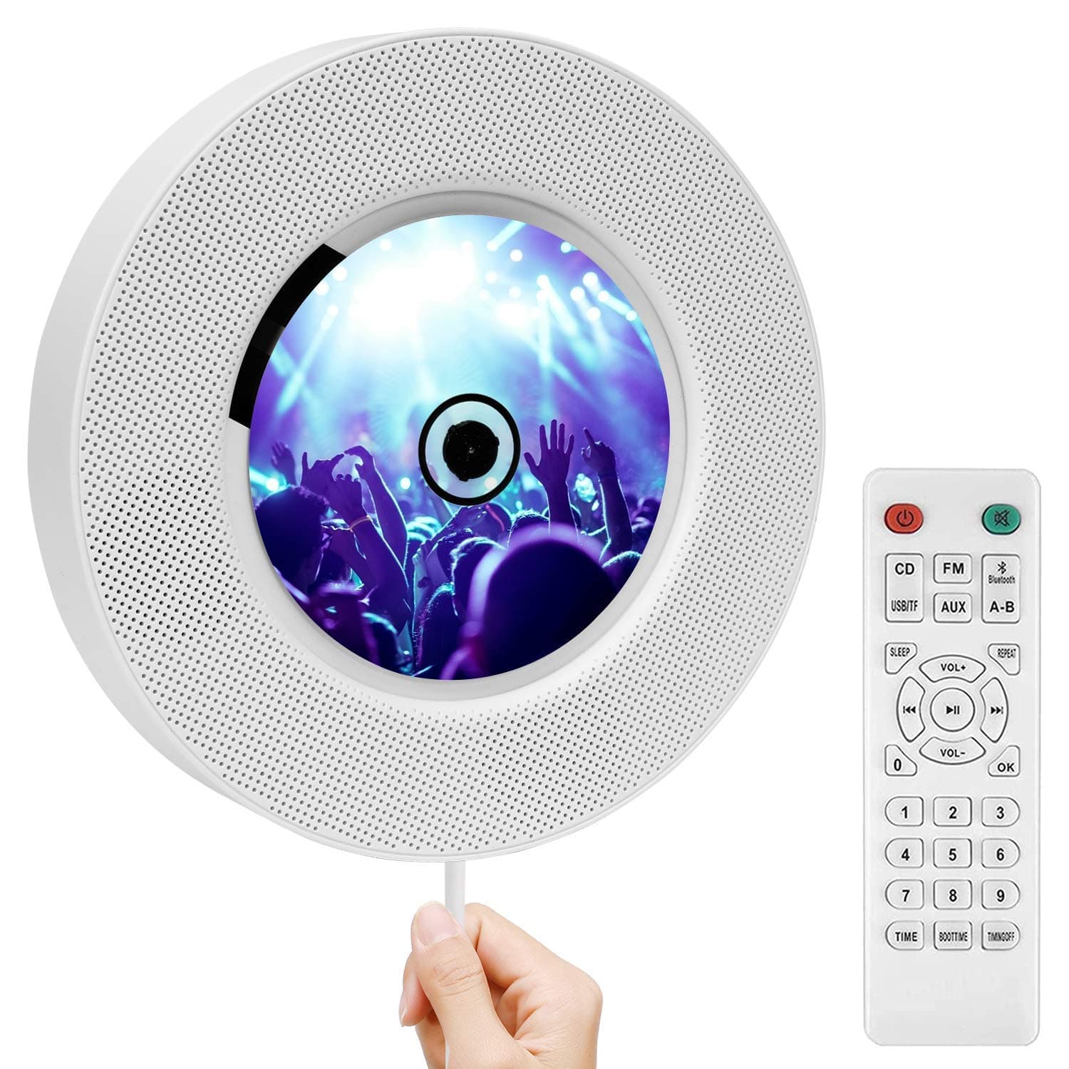 2021 Version Portable CD Player with Bluetooth, Wall Mountable CD Music Player with FM Radio, MP3 Player, Remote Control, Hi-fi Speaker, Support CD, SD, TF, AUX Input, Timing Off, Gift and Home Decor