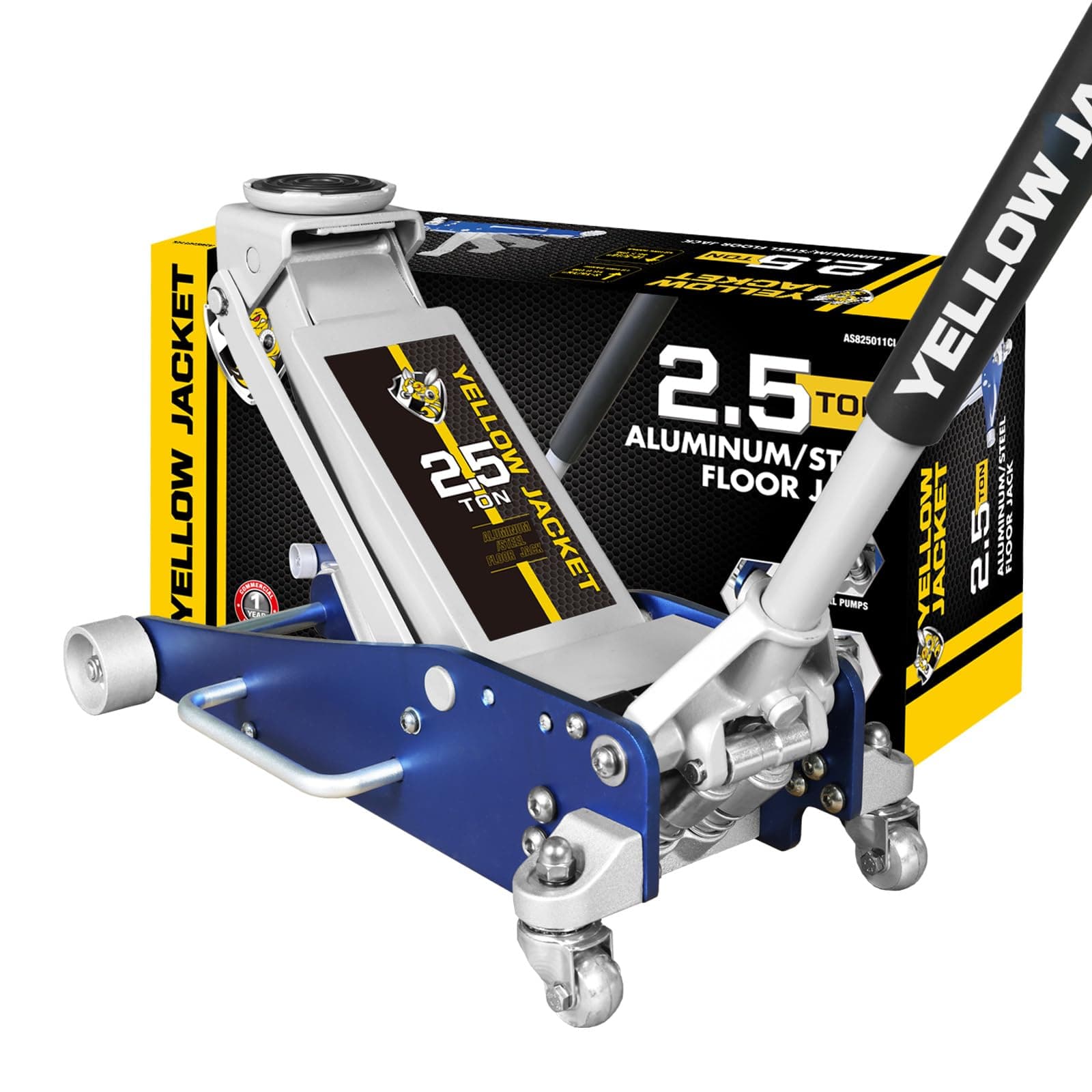 YELLOW JACKET Floor Jack 2.5 Ton Hydraulic Low Profile Aluminum and Steel Racing Car Jack with Fast Lifting Dual Pump, 5500 lbs Capacity
