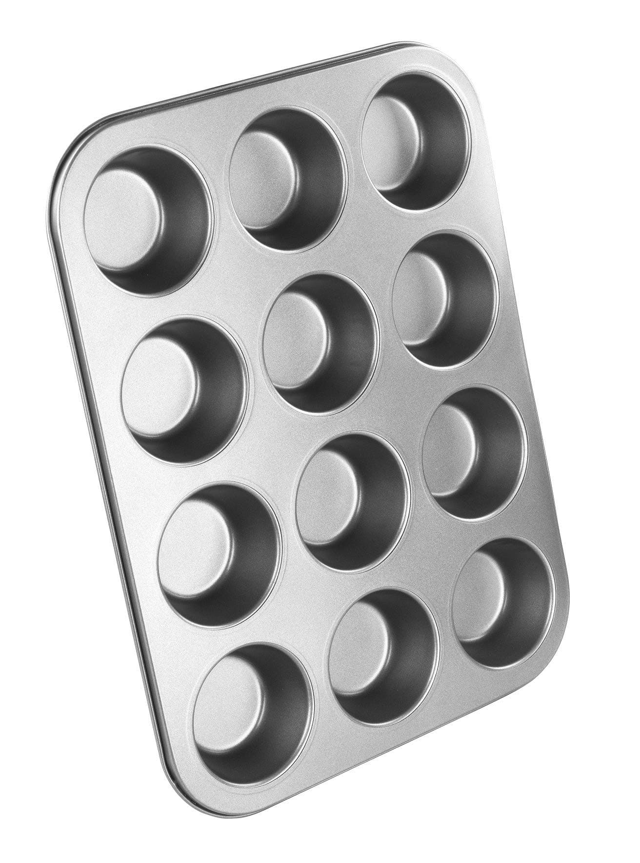 Chef Aid 12 Cup Large Muffin Pan, Non-Stick Cupcake Tray Baking Mould, Grey, 35 x 26.5 x 3 cm