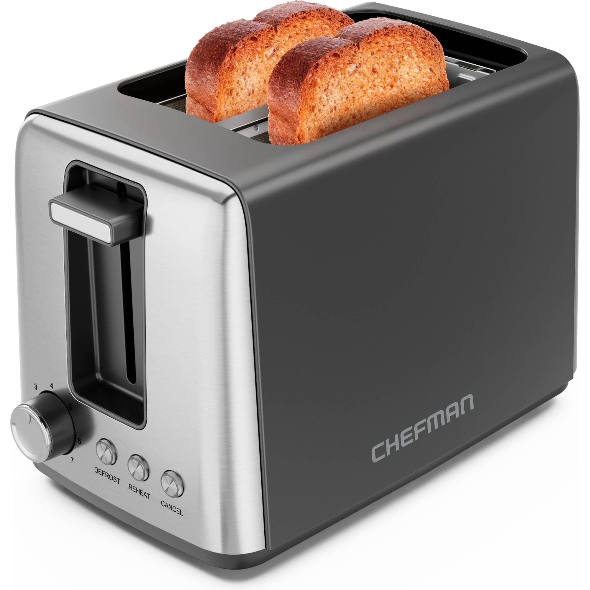 Chefman Toaster 2 Slice, 7 Shade Settings, 3 Cooking Modes, Removable Crumb Tray, Thick Bagel and Bread Toaster, Defrost, Cancel, Black