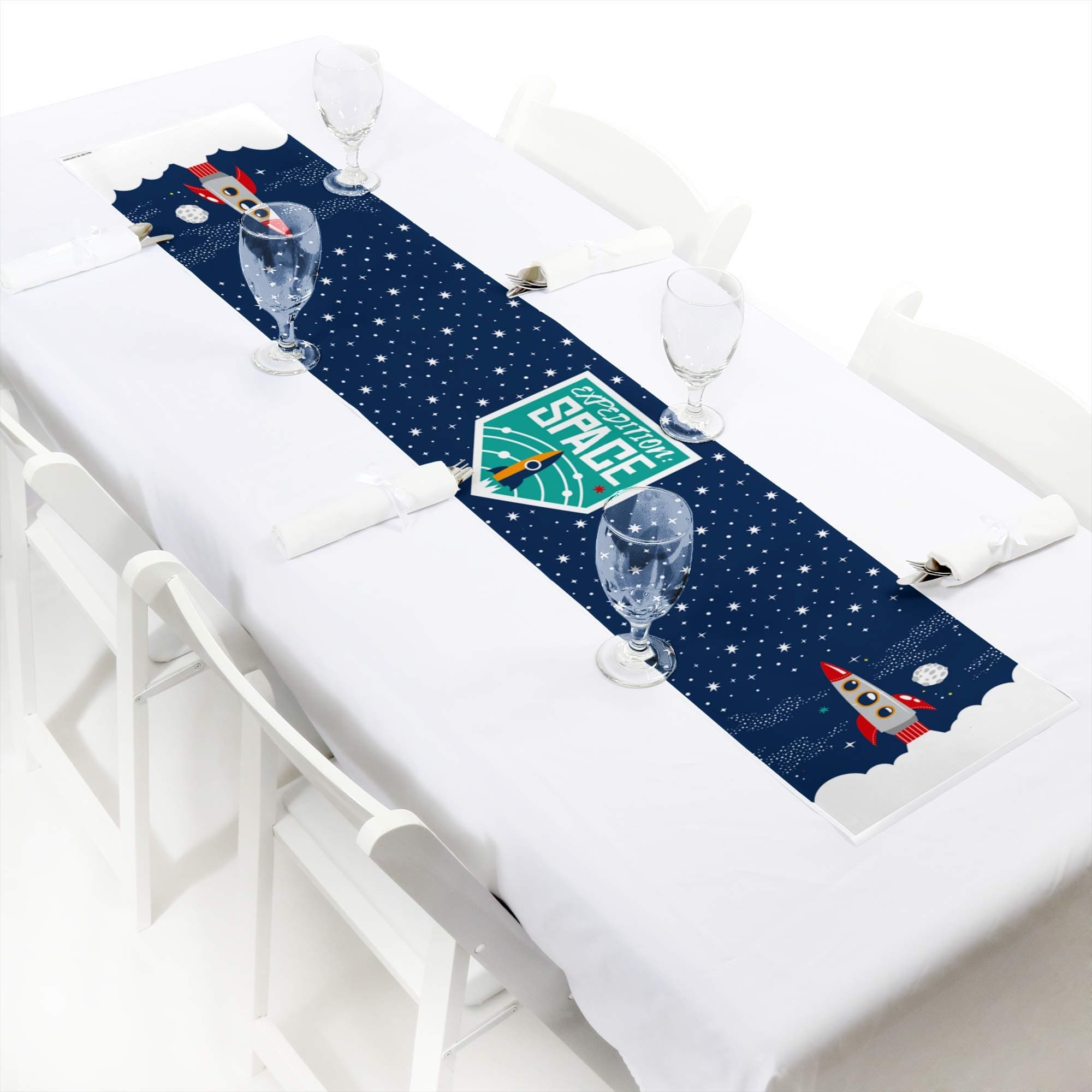 Blast Off to Outer Space - Petite Rocket Ship Baby Shower or Birthday Party Paper Table Runner - 30cm x 150cm