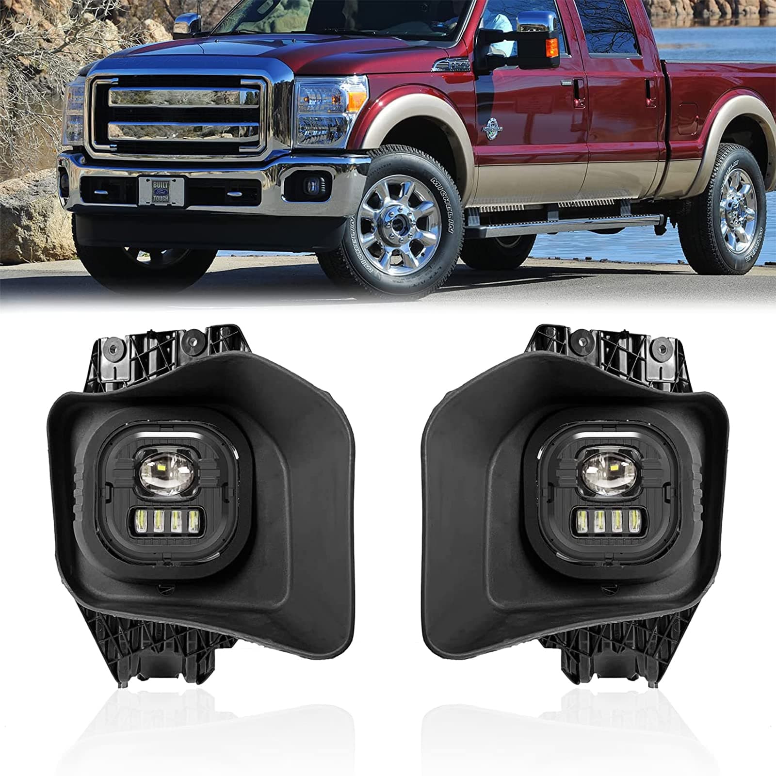 Boxlight LED Fog Lights Compatible with 2011 2012 2013 2014 2015 2016 Ford F-250 F-350 F-450 F-550 Super Duty, 1 Pair Bumper Driving Fog Lamps Assemblies (Clear Lens)