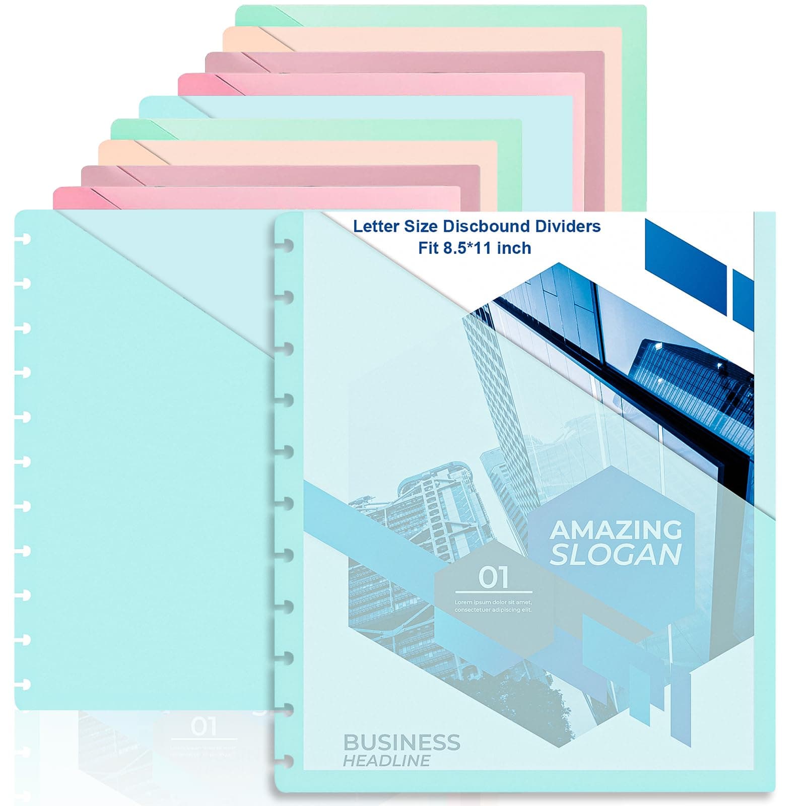 10 Pcs Discbound Letter Size Planner with 9.3 * 11inch Dividers and Pockets - 11 Disc Planner Folder Binder