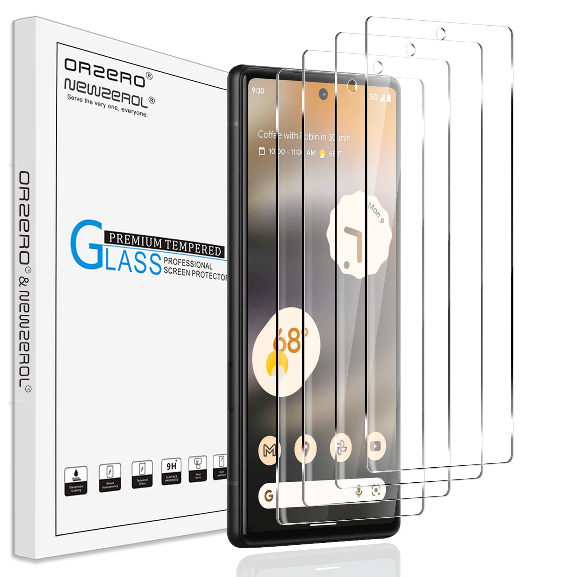 Orzero (4 Pack) Compatible for Google Pixel 6a 5G Tempered Glass Screen Protector, 2.5D Arc Edges 9H High Definition Bubble-Free (Lifetime Replacement)