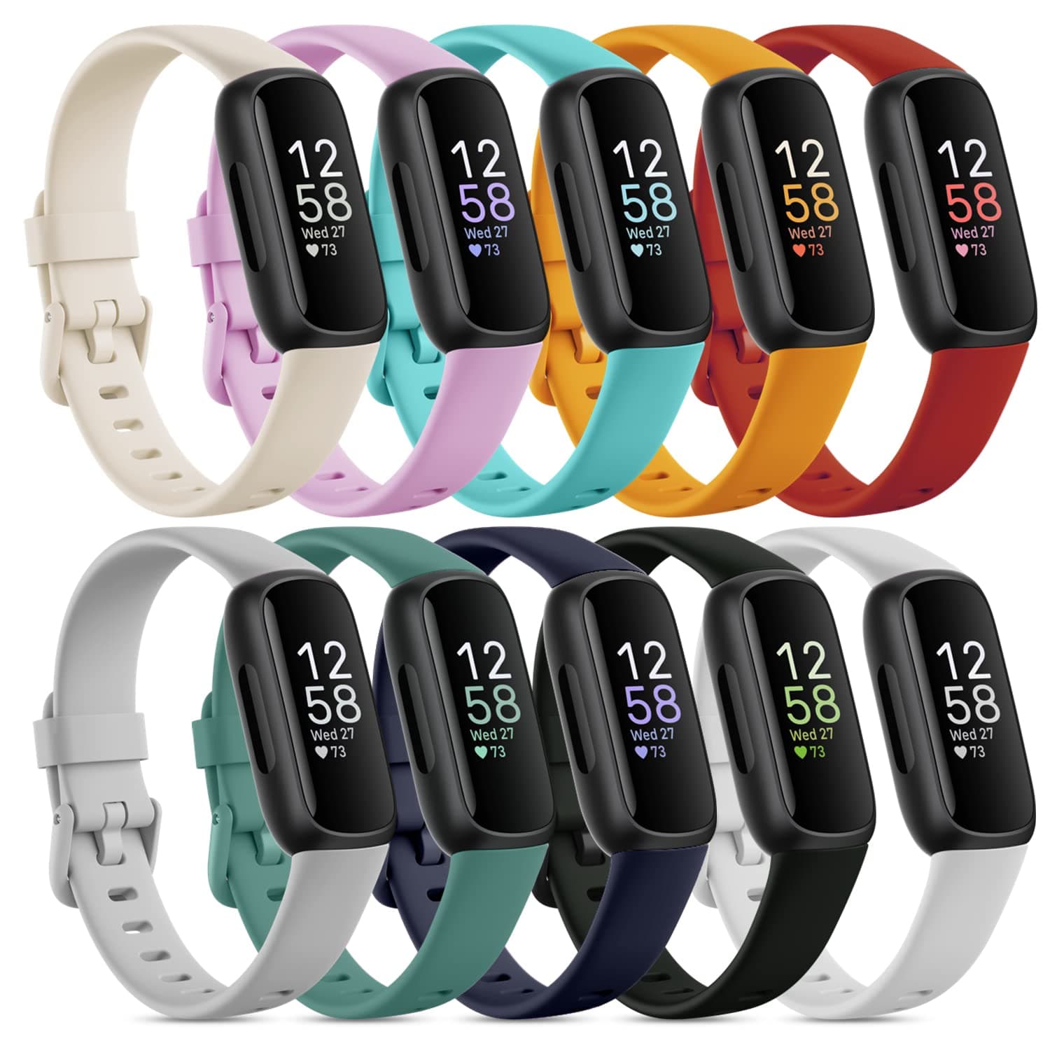 10 Pack Compatible with Fitbit Inspire 3 Bands,Soft Sport Bands Silicone Replacement Wristband for Fitbit Inspire 3 Tracker Smart Watch for Women Men