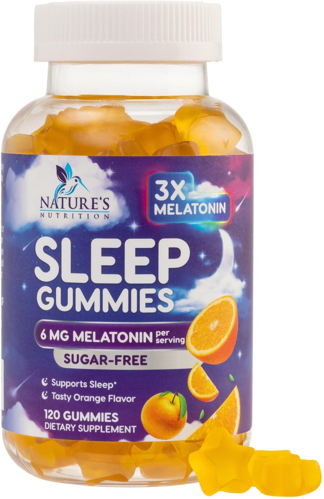 Melatonin Sleep Gummies - Melatonin 6mg Per Serving - Sugar-Free Melatonin Gummy for Adults - Extra Strength Sleeping Gummy Supplement - Supports Restful Sleep - Tasty Orange Flavor - 120 Gummies