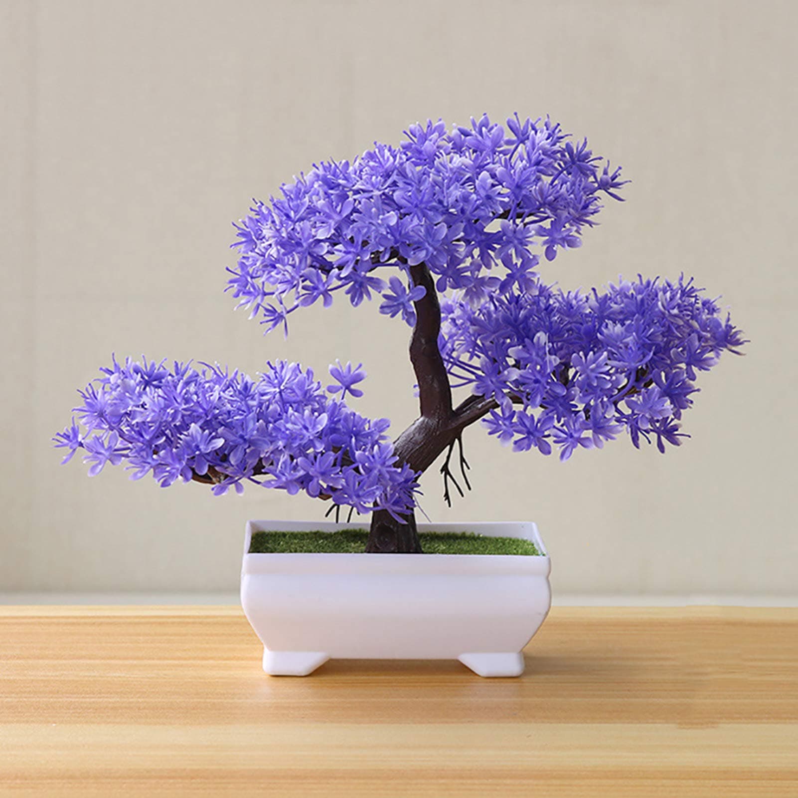 Gemini_mall Artificial Bonsai Cedar, Welcoming Pine Emulate Bonsai Simulation Decorative Artificial Flowers Fake Green Pot Plants Ornaments Home Decor Purple
