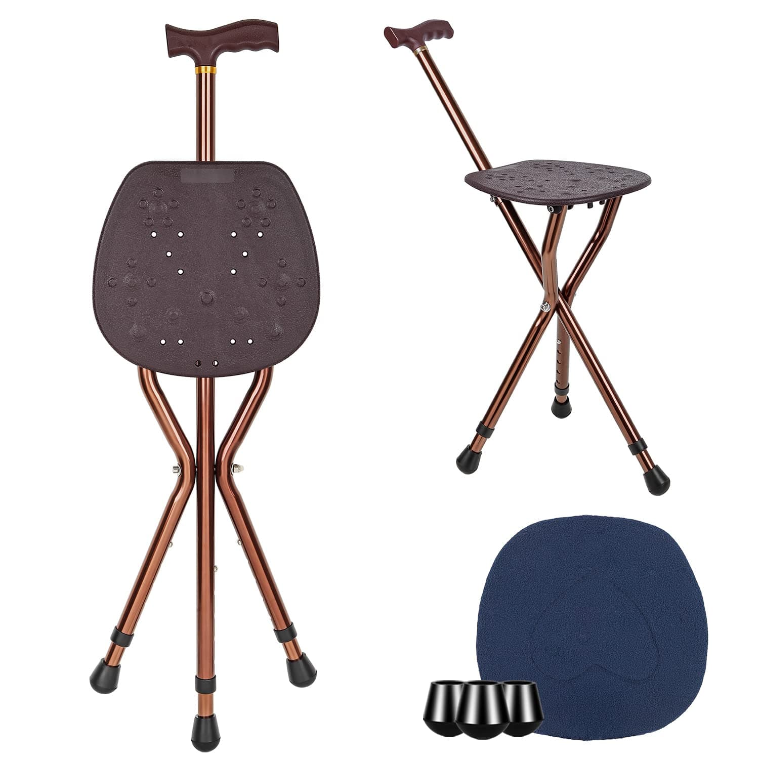 Walking Stick with Seat for Men 265 lbs Capacity, Large Seat Board Height Adjustable Foldable Walking Cane with Seat, Cane Stool for Elderly Men, Adults and Convalescent People.