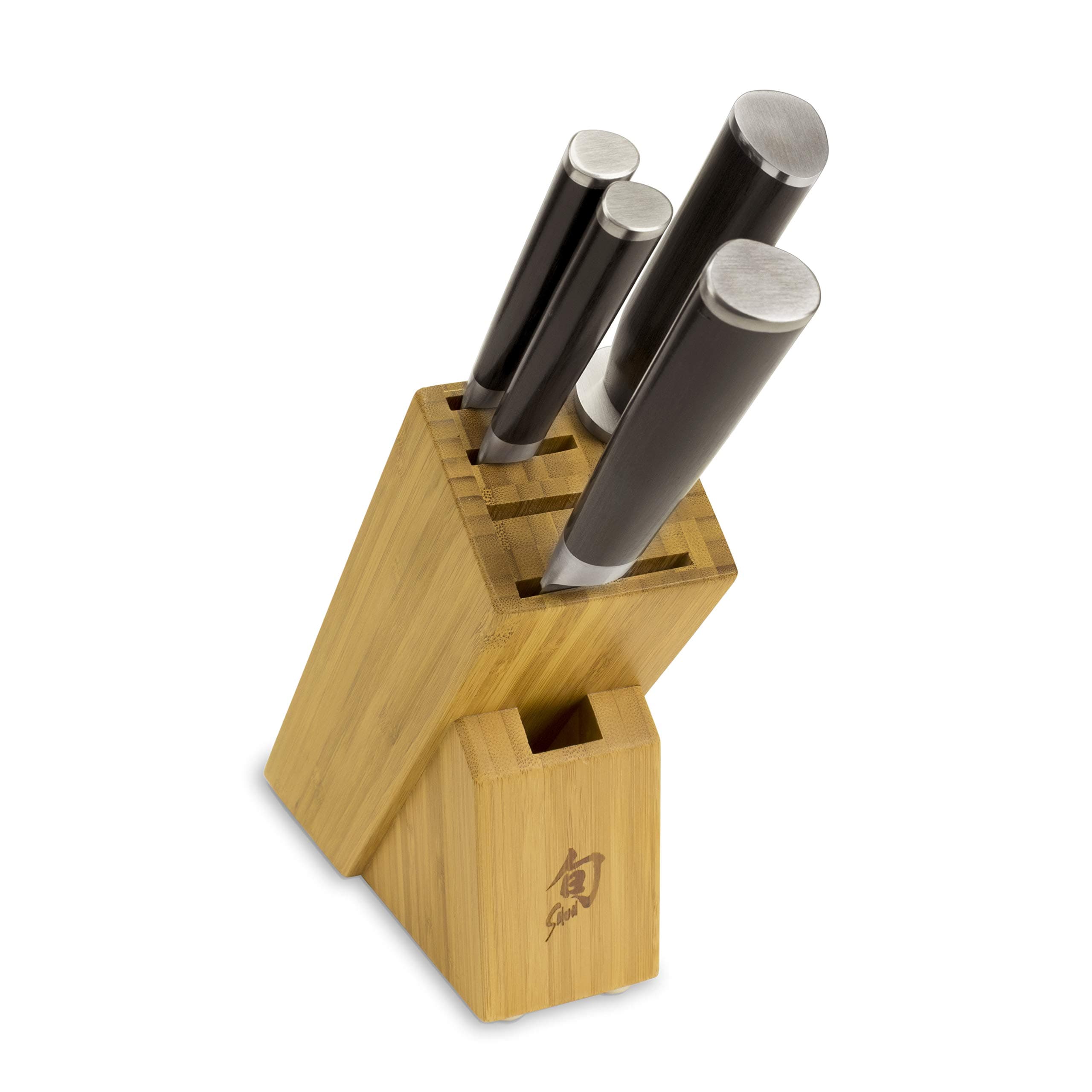 Shun Classic 5 Piece Slimline Block Set, Includes 8" Chef, 3.5" Paring & 6" Utility Knives, Handcrafted Japanese Knife Block Set, Damascus Stainless Steel Cladding, Pakkawood Handle