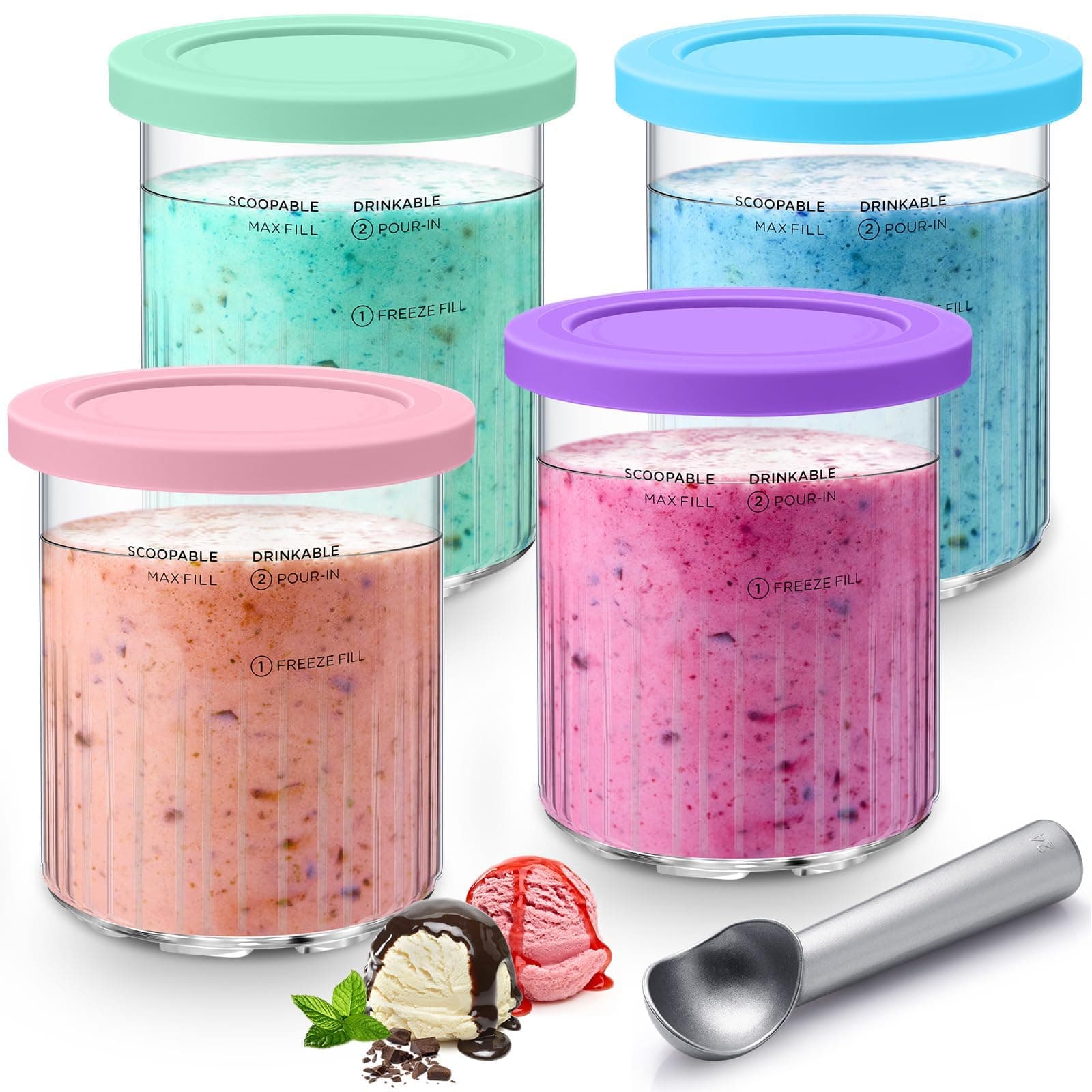Replacement for Ninja Creami Pints and Lids - 4 Pack NC501, Compatible with Ninja NC501 NC500 Series Creami Deluxe ice Cream Makers (PURPLE)