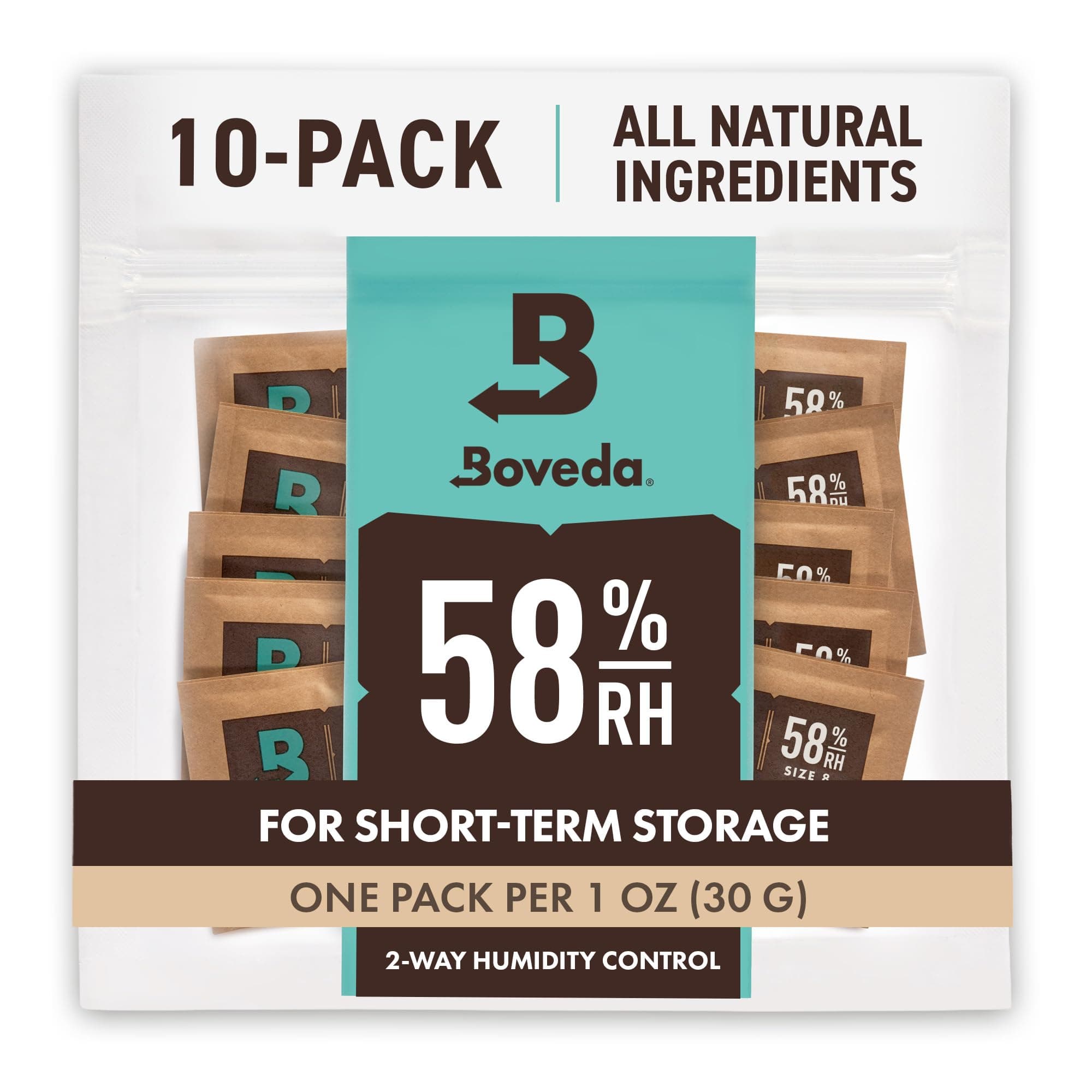 58% Two-Way Humidity Control Packs for Storing 1 oz – Size 8 – 10 Pack – Moisture Absorbers for Small Storage Containers – Humidifier Packs – Hydration Packets in Resealable Bag