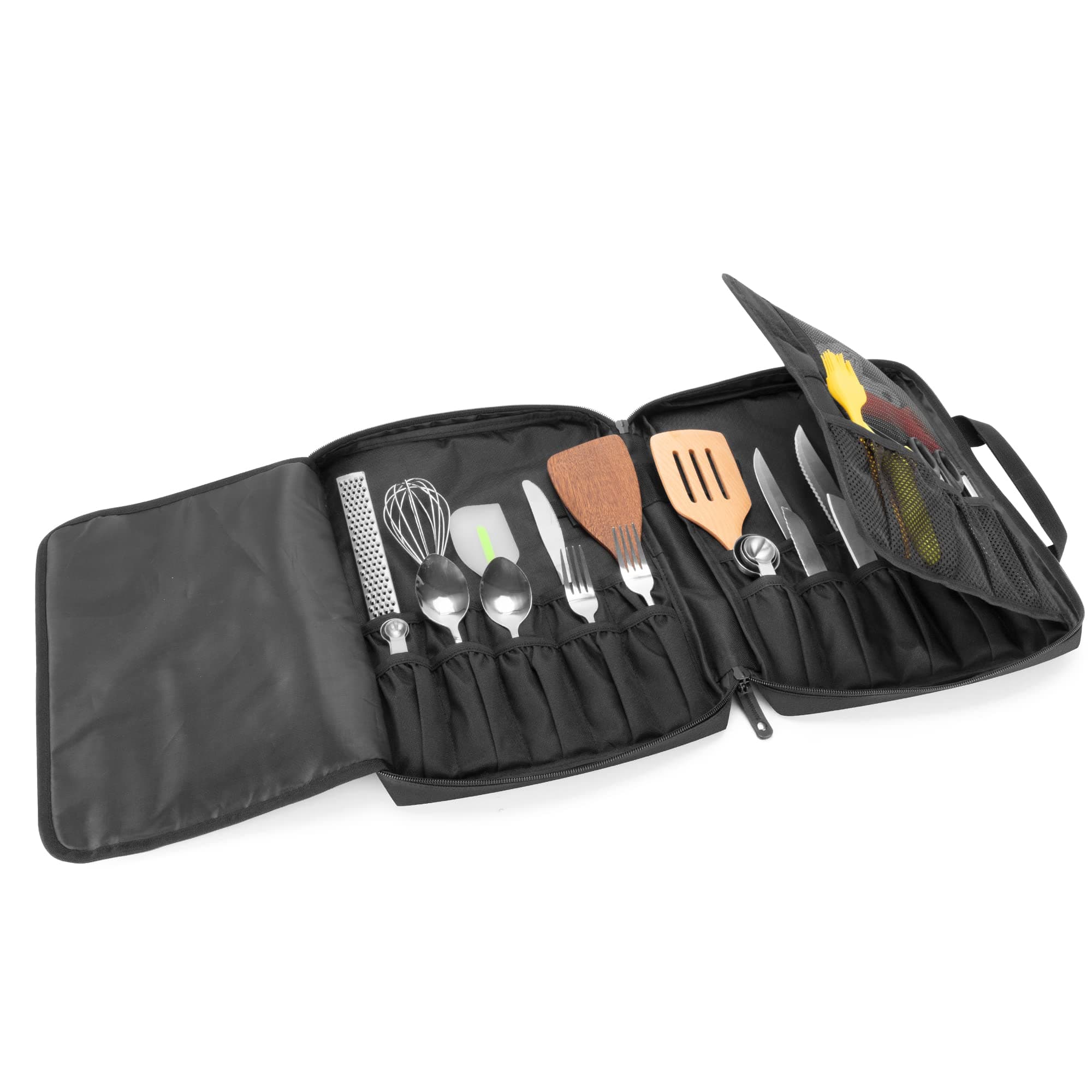samdewChef Knife Bag with 20+ Slots, Chef Storage Case for Kitchen Tools & Chef Utensils, Professional Knife Carrier Travel Knife Roll Bag with Lockhole & Multiple Pockets, Patent Design, Bag Only