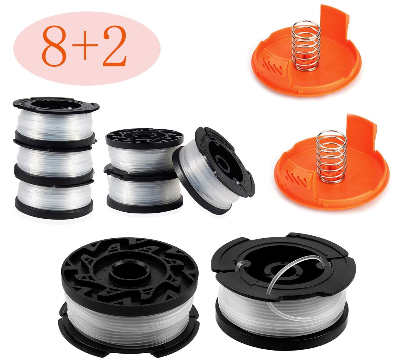 30ft 0.065" Line String Trimmer Replacement Spool - Autofeed Trimmer Line Spool，10-Pack Compatible with Black and Decker AF-100-3ZP Weed Eater String Trimmers ( 8 Replacement Line Spool，2 Trimmer Cap)
