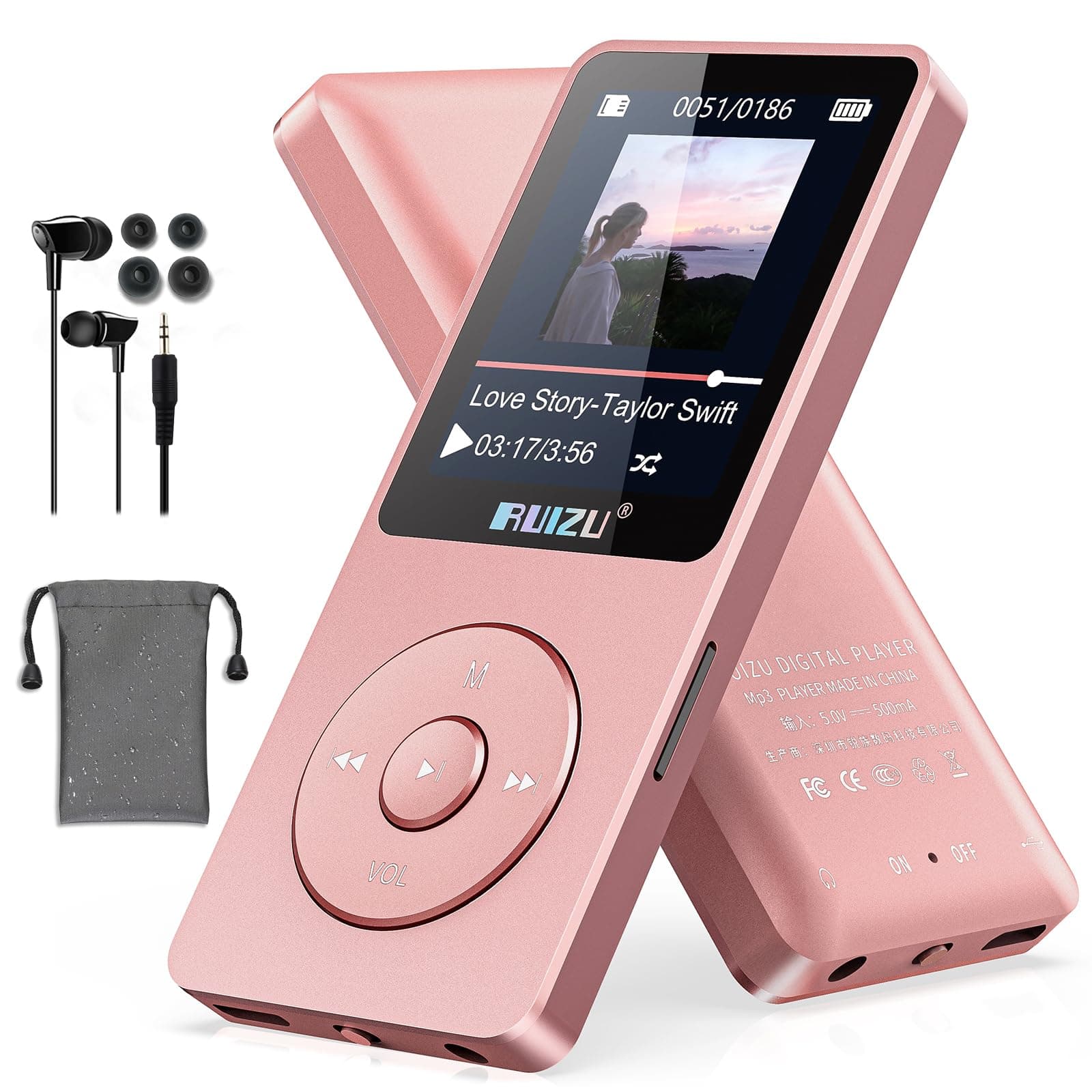 64GB MP3 player with Bluetooth 5.3, ultra-light (30 grams), up to 80 hours of battery life, 1.8-inch screen, ideal for sports, children and adults, supports TF cards up to 128GB