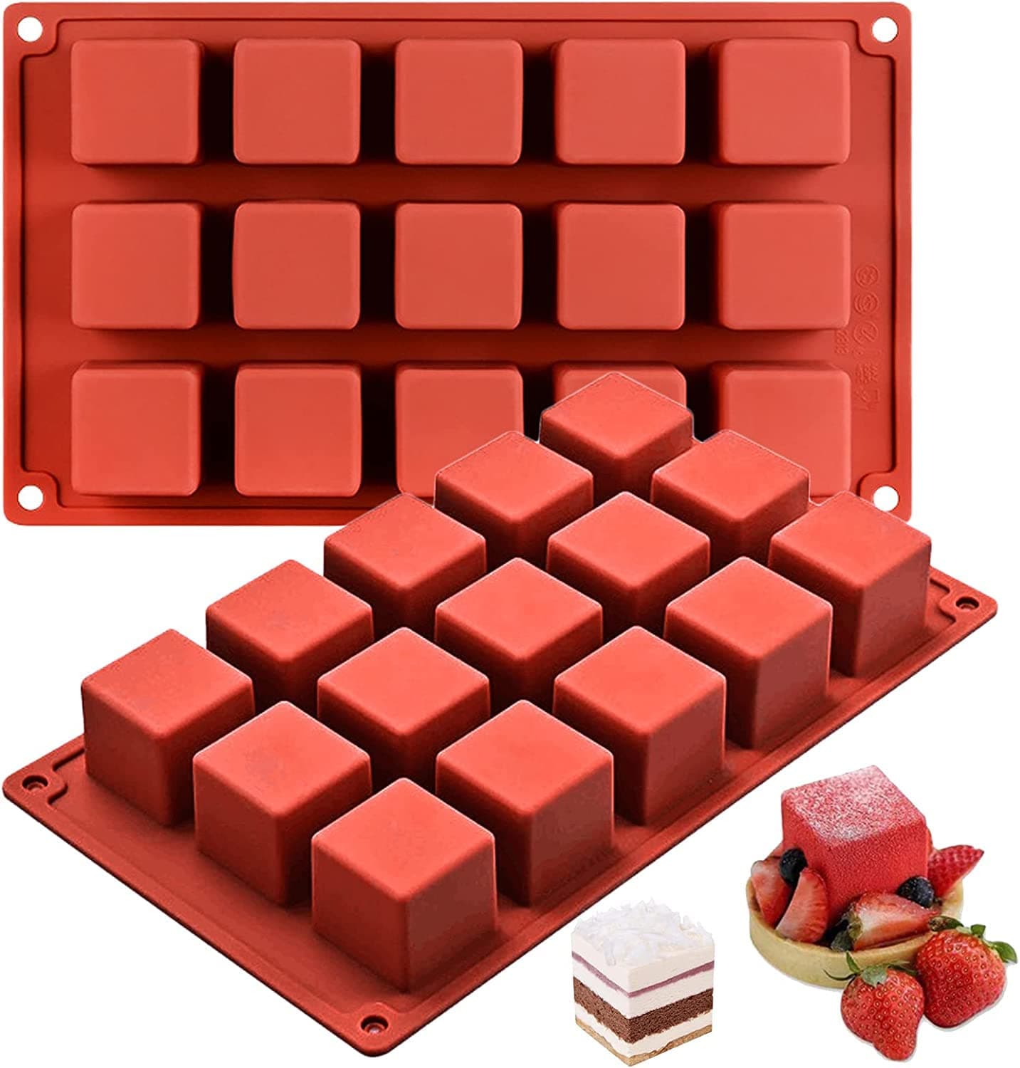 Skytail 15 Cavities/Slot Square 3D Cube Silicone Cake Mold, Chocolate Mold Mousse Cupcakes Baking Tool Molds for Dessert Cheesecake Truffle Caramels Jelly Brownie Soap Icecream Popsicle Mould.
