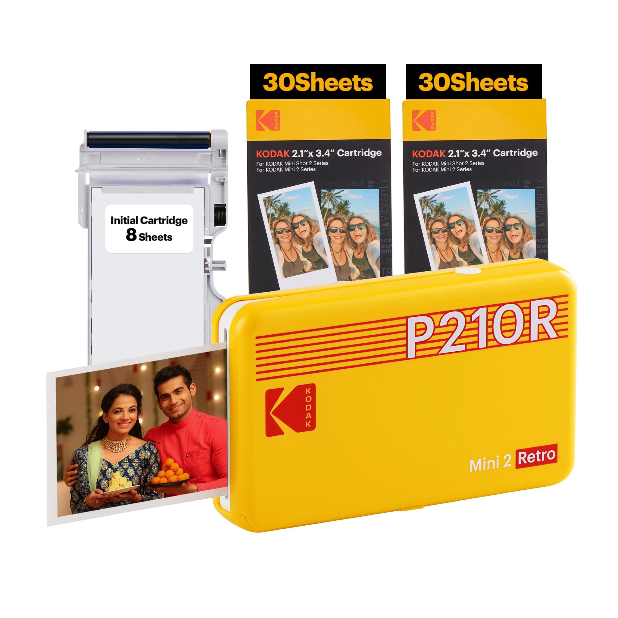 Mini 2 Retro 4PASS Portable Photo Printer (2.1x3.4 inches) + 68 Sheets Bundle, Yellow