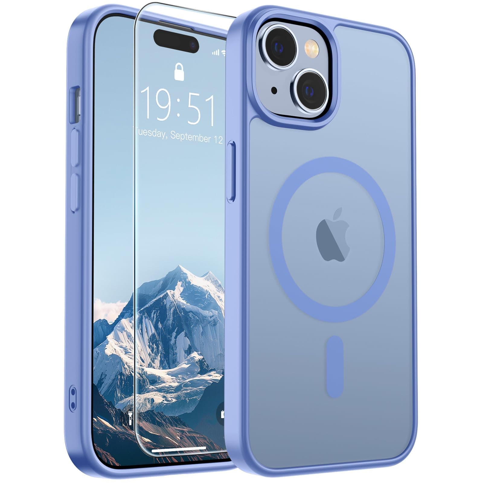 SUPFINE Magnetic for iPhone 15 Case [Compatible with MagSafe] [10 FT Military Grade Drop Protection] Slim Translucent Matte Shockproof with Anti-Fingerprint Phone Case, Blue Purple