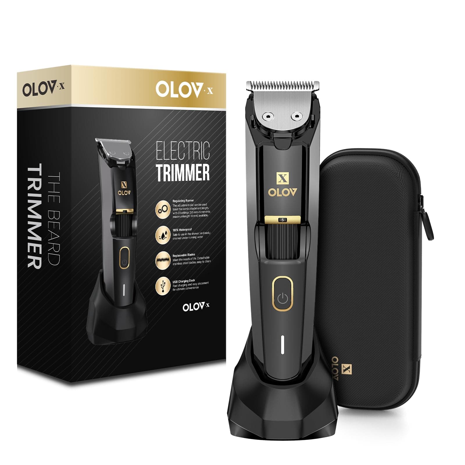 Men's Beard Trimmer, All in One Trimmer with Precision Dial, Premium Facial Hair Trimmer - Adjustable 20 Length Adjustment, USB Charging Dock, Wireless Waterproof Wet/Dry Hair Trimmer