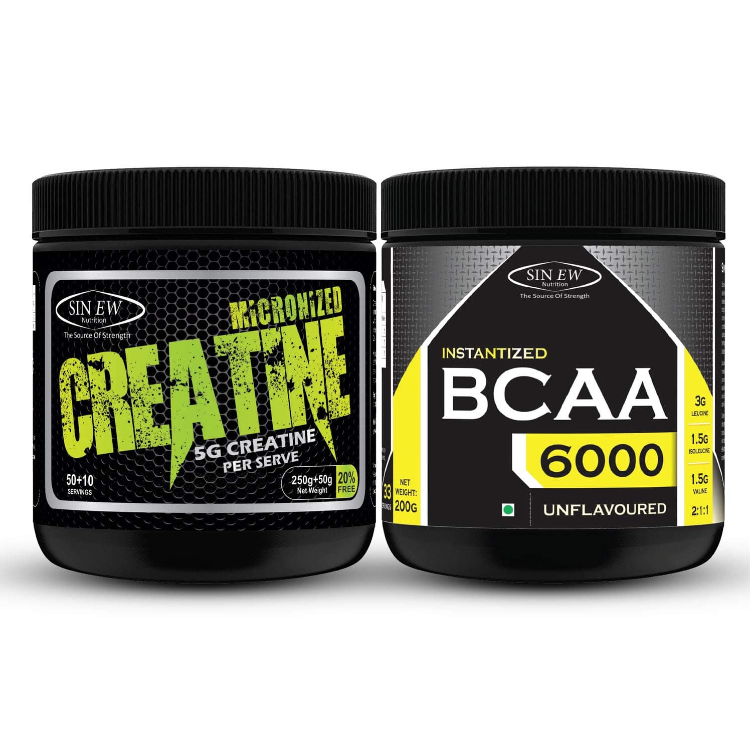 Sinew Nutrition Micronised Creatine Monohydrate - 300g and Instantized BCAA 2:1:1, 200gm