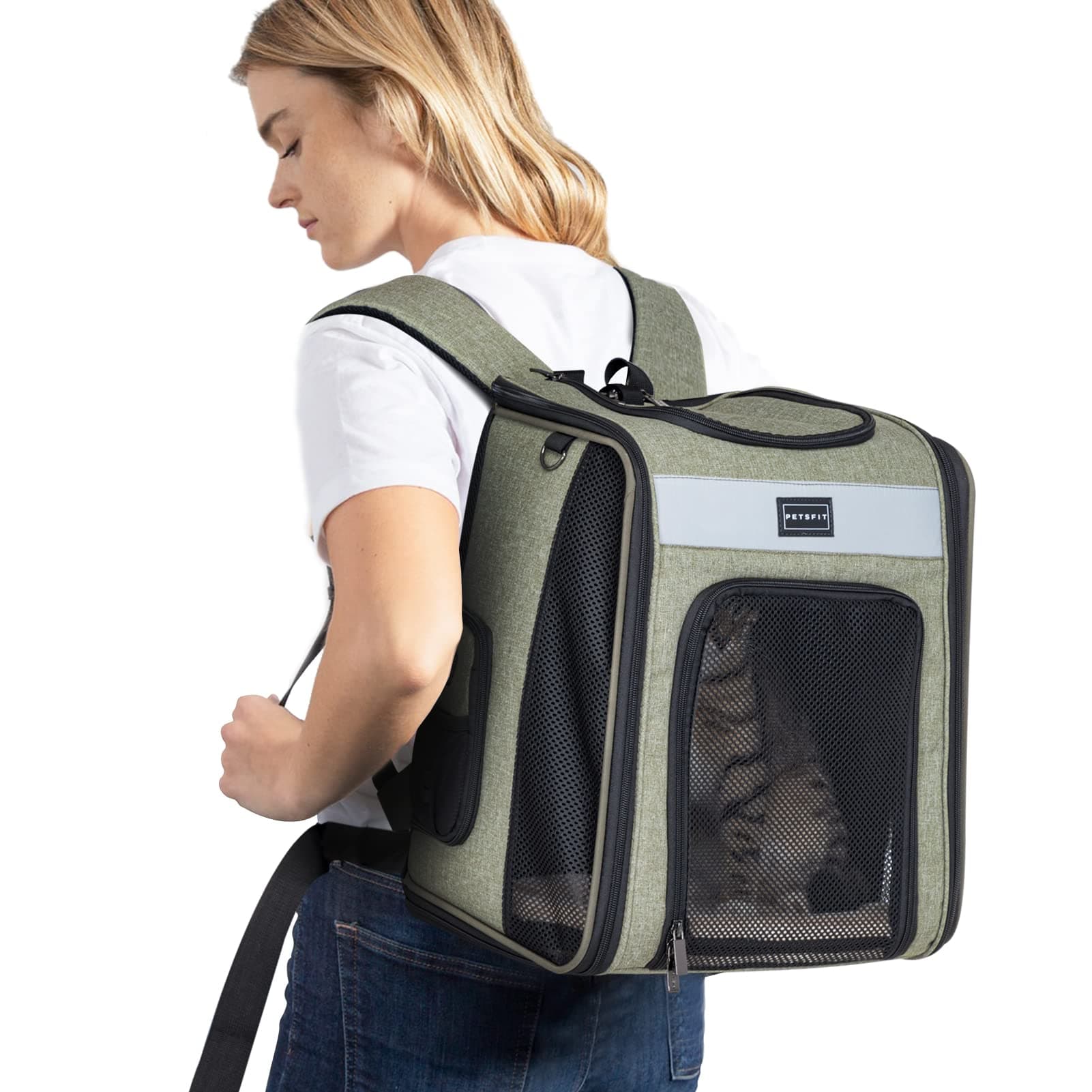 Cat Carrier Backpack, Small Dog Backpack Carrier with Great Ventilation, Fleece Mat and Portable Pet Travel Backpack for Hiking, Camping Hold Pets Up to 20 lbs