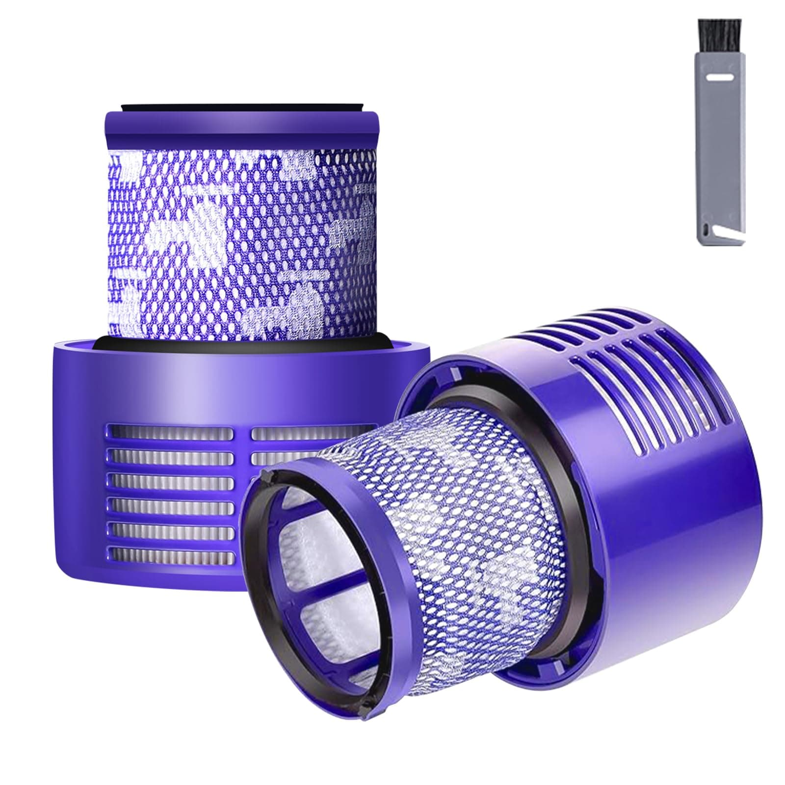 V10 Filter Replacement Compatible with Dyson V10 Cyclone Series, V10 Absolute, V10 Animal, V10 Total Clean, Replace Part No. 969082-01,2 Pack Filters and 1 Clean Brush