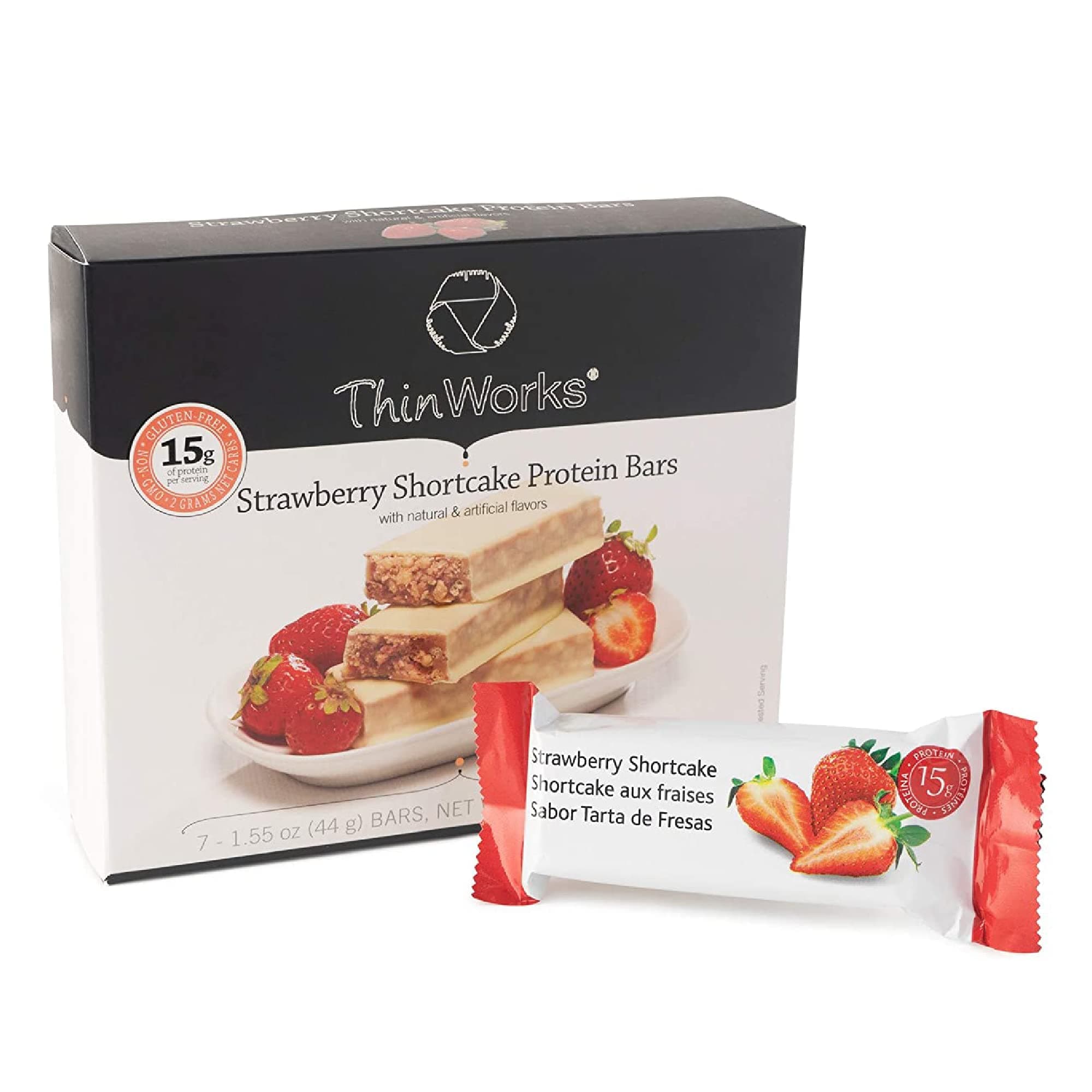 ThinWorks Strawberry Shortcake Low-Carb Protein Bars, Thin Works Low-Calorie Snacks for Weight Loss and Healthy Meals