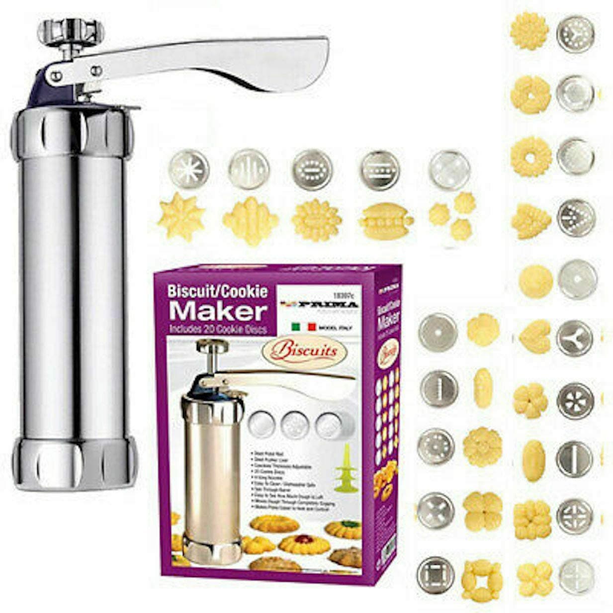 Biscuit Maker incl. 20 Cookie Discs, Steel, Silver, One Size