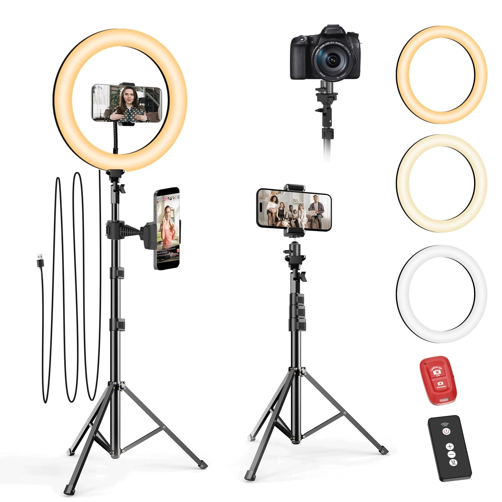 10" Ring Light with 55" Extendable Tripod Stands and Phone Holder, Dimmable LED Circle Round Light for Selfie Camera Photography/Makeup/YouTube Video/Vlogging/Live Streaming
