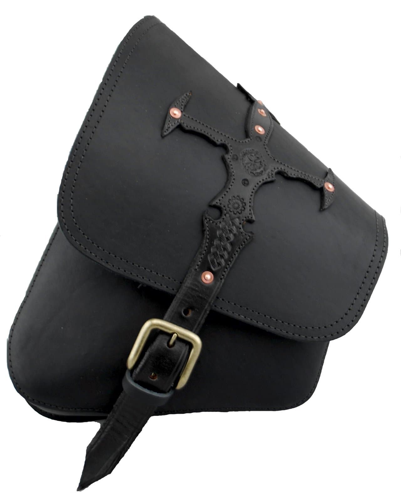La Rosa Design Harley-Davidson Softail Rigid Frame Left Side Solo Saddle Bag Swingarm Bag - Black Leather with Sword Design Sigle Strap