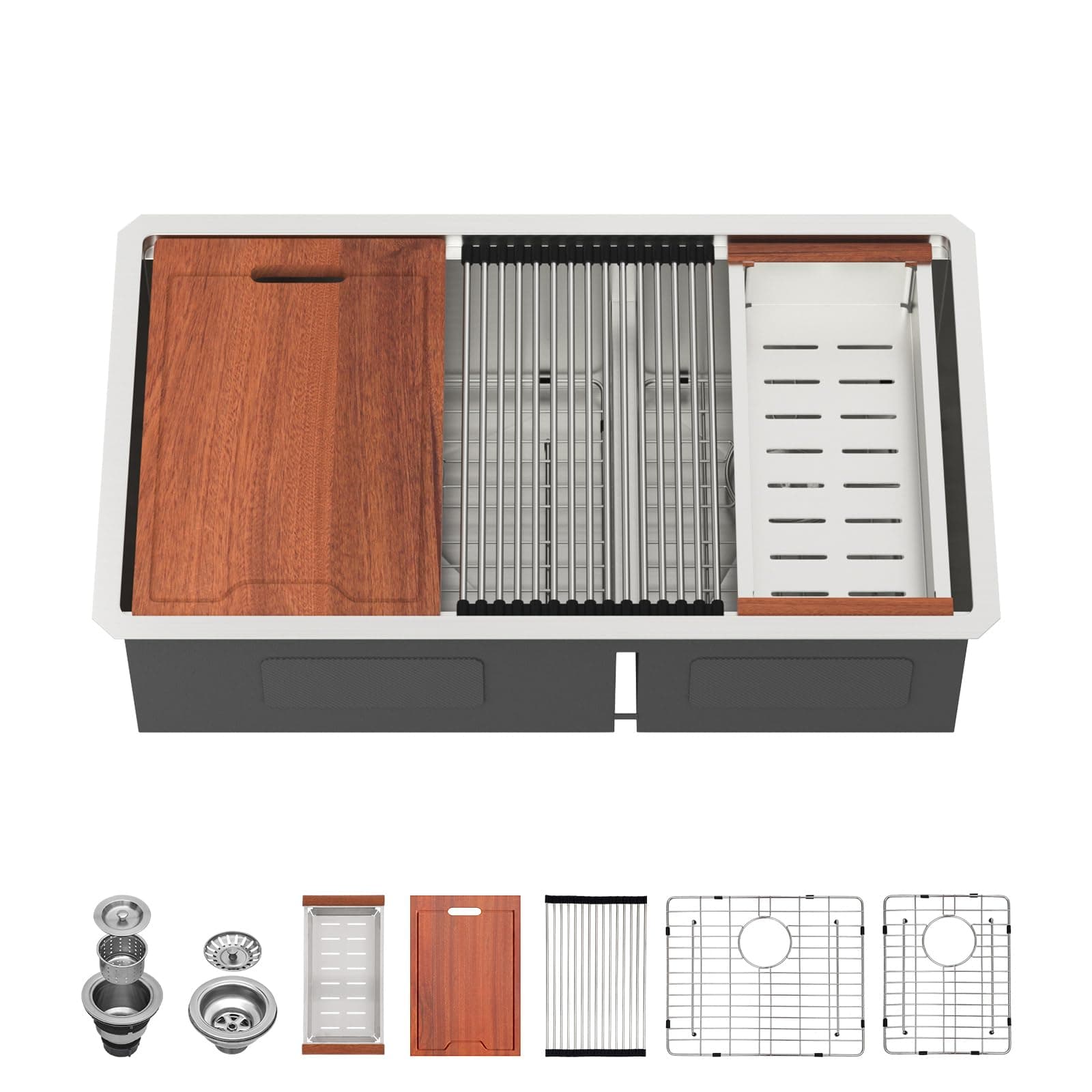 Lordear Double Bowl Kitchen Sinks 33 Inch Ledge Workstation Sink Double Bowl 60/40 Low Divide 16-Gauge Stainless Steel Undermount Kitchen Sink 33x19 Inch Deep Kitchen Sinks