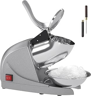 Electric Ice Crushers Machine Ice Snow Cone Maker Professional Double Blades Stainless Steel Ice Shaver Machine for Home Commercial Use (Silver)