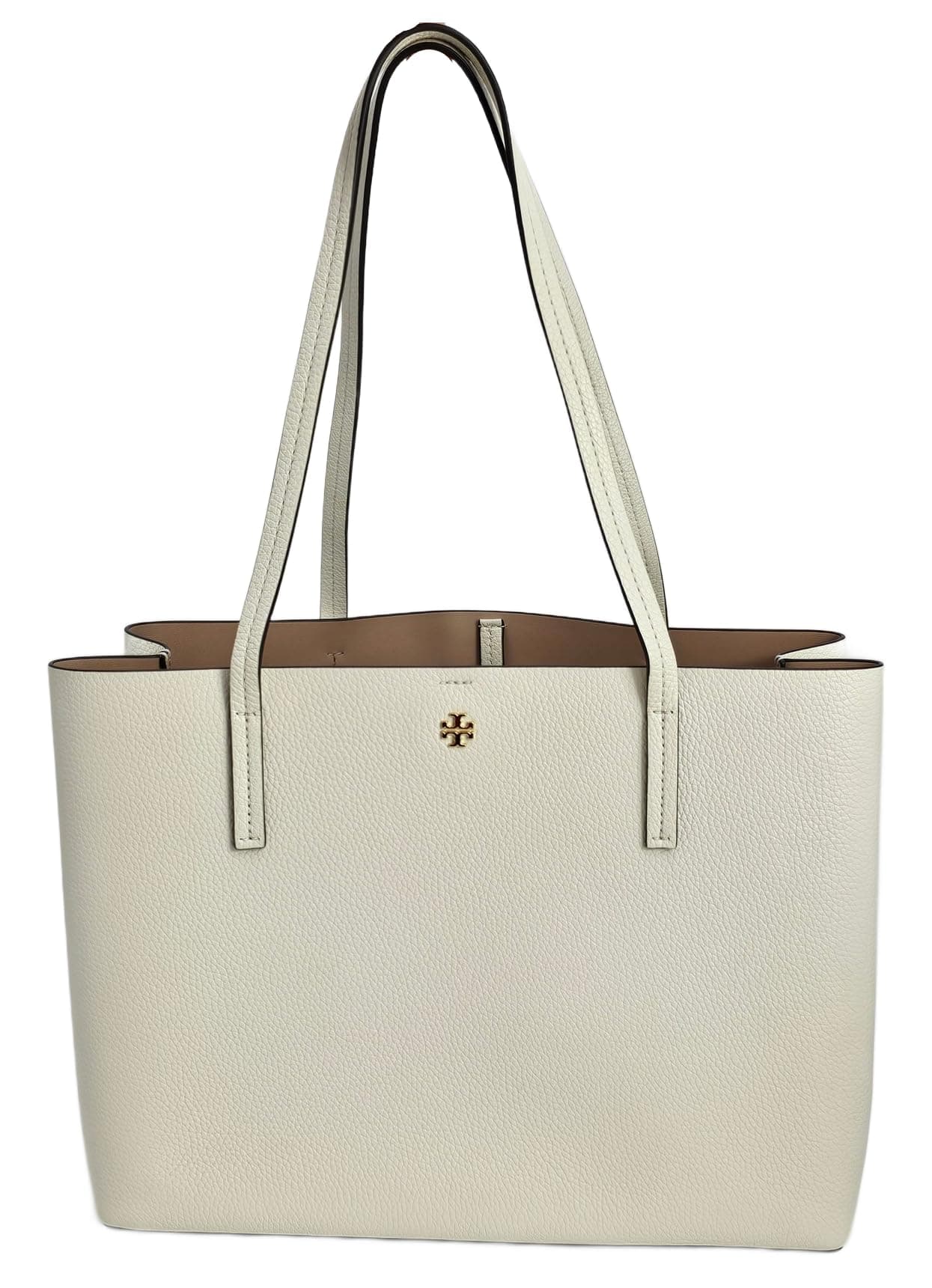 Tory Burch 147947 Blake New Ivory White/Devon Sand With Gold Hardware Women's Center Zip Tote Bag, Ivory, Medium